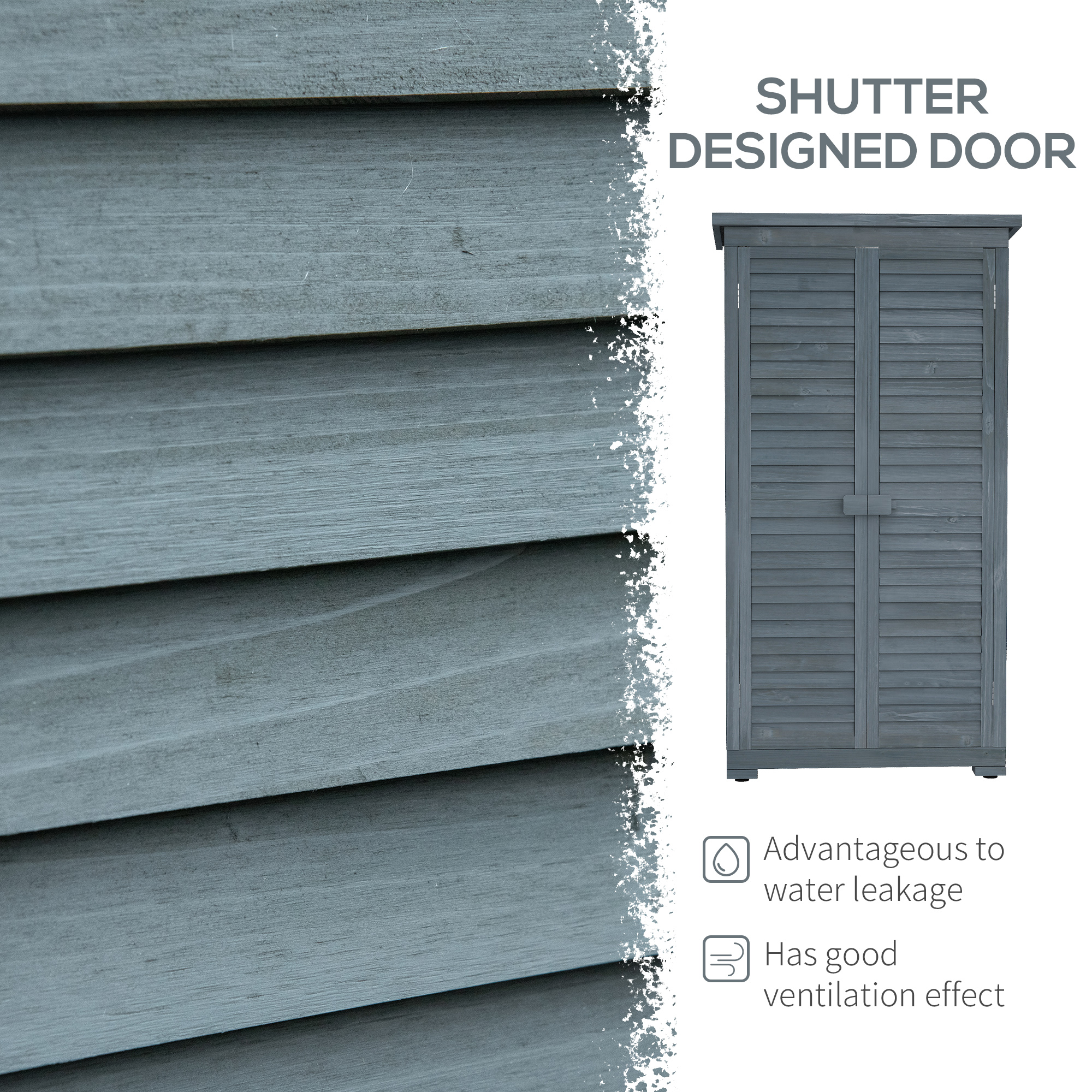 Outsunny 39.5 x 79cm Fir Wood Garden Shed Grey 4