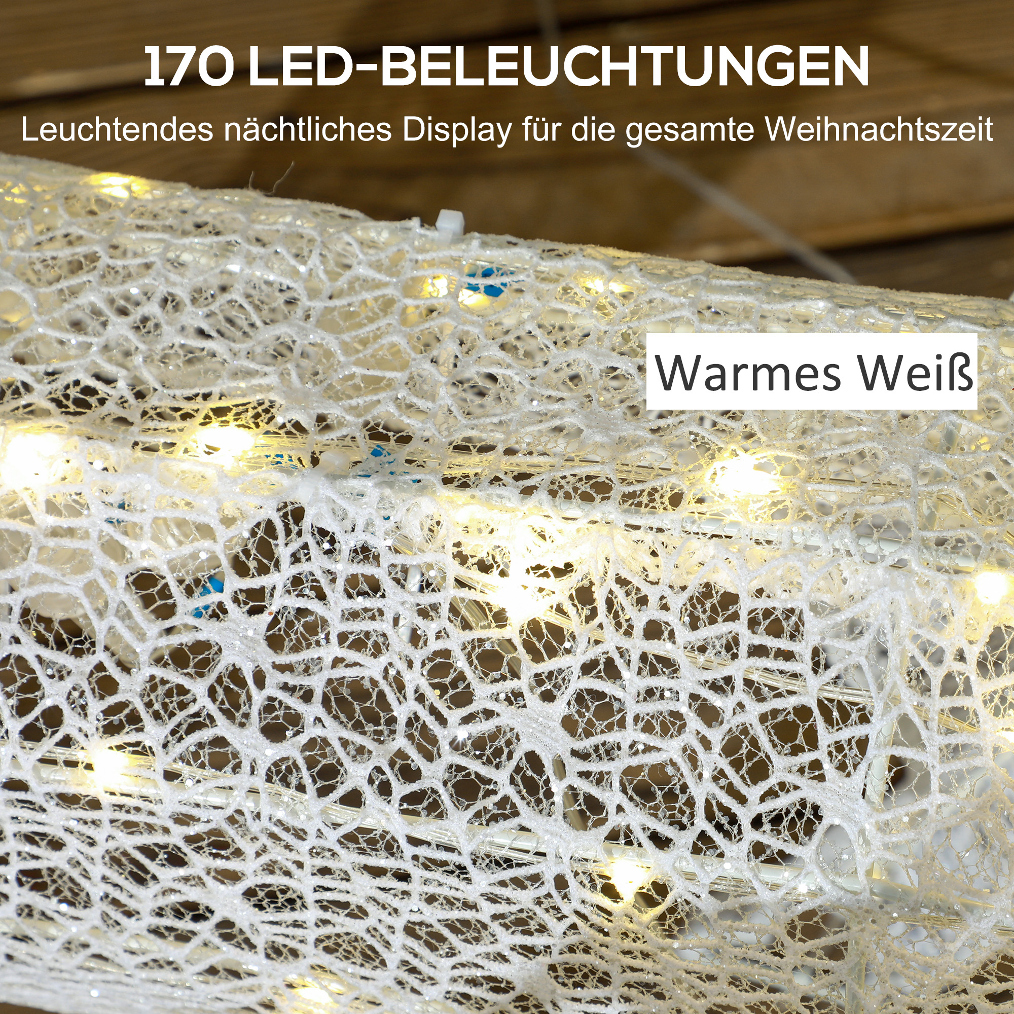 LED-jõulukaunistus, valgustatud põhjapõder ja kelk, 170 tuld, 50 x 29 x 42 cm