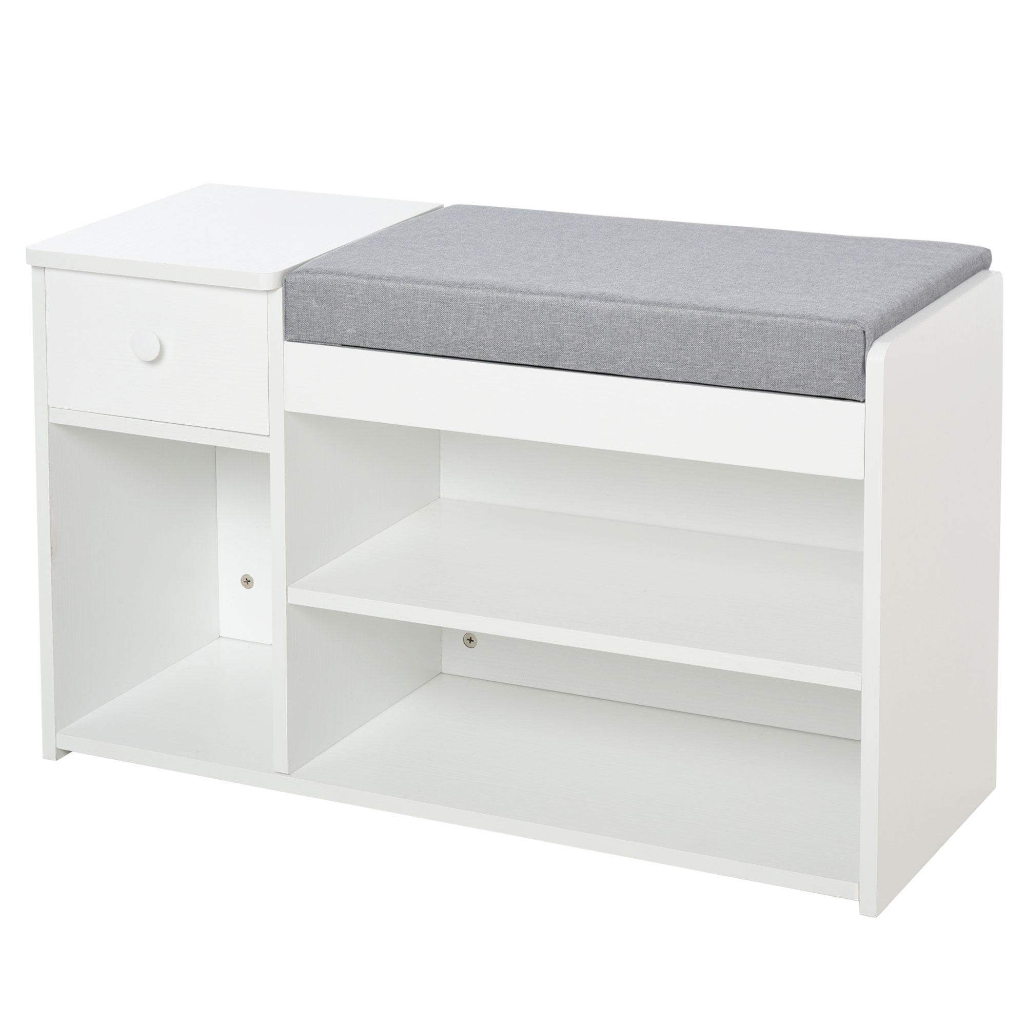 Banc Rangement Chaussures Style Art Déco 80x33x49 Cm - Banquette Rembourrée, Placard, Niche, Blanc Et Bois