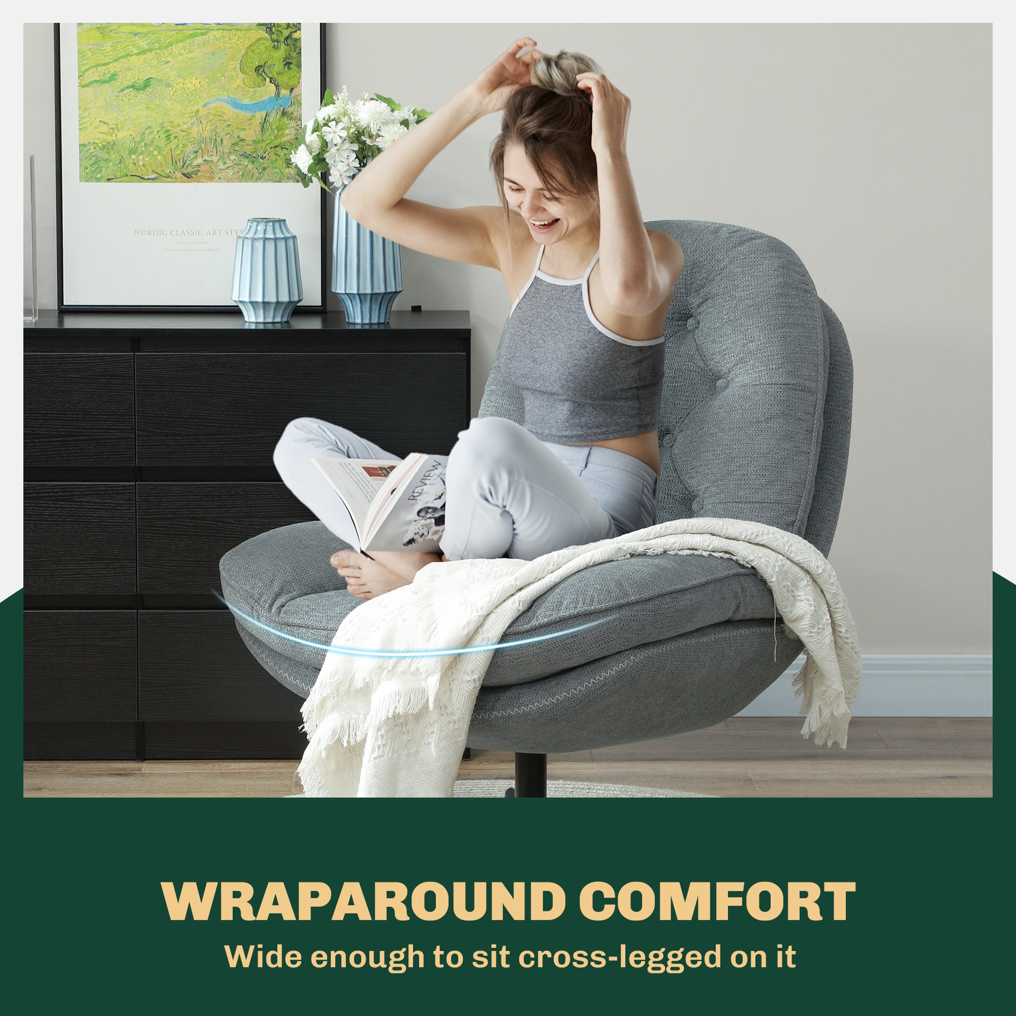 HOMCOM Relaxed Swivel Armchair Grey 5