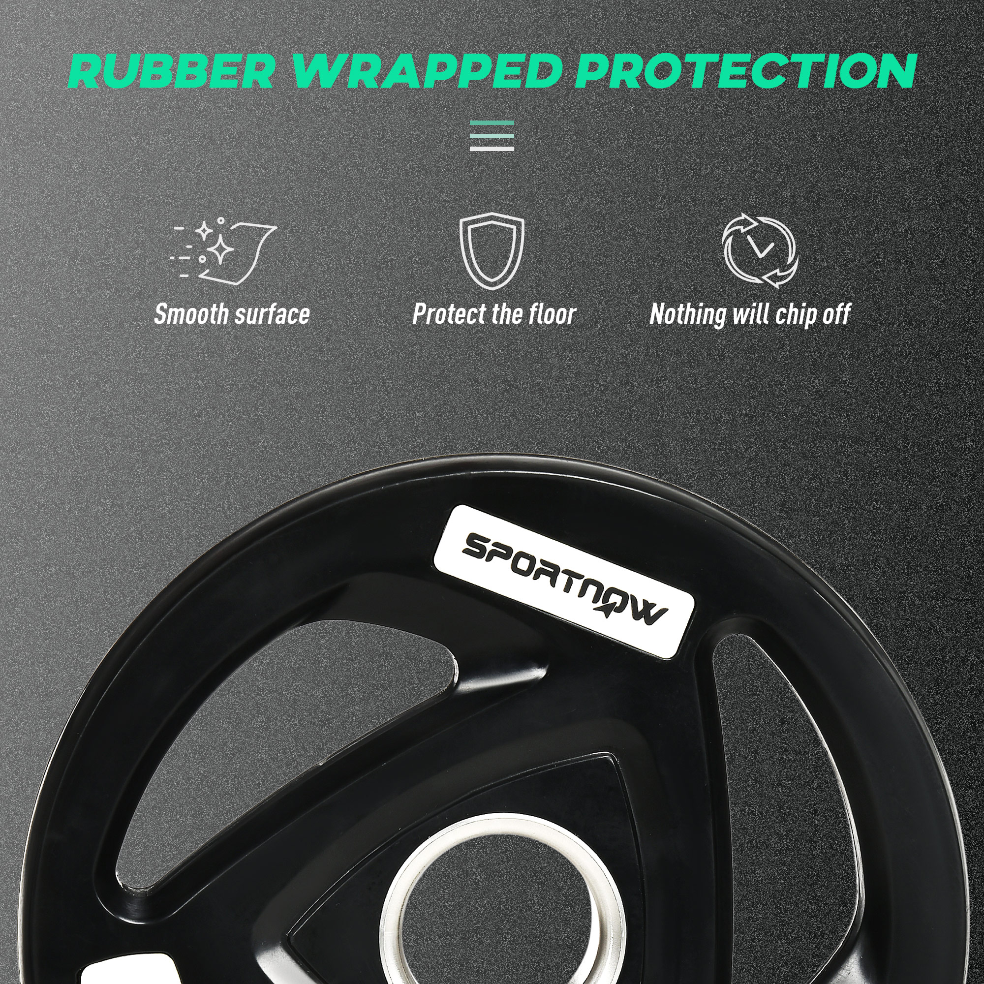 SPORTNOW Two 5kg Olympic Weight Plates, Tri-Grip Rubber-Coated Barbell Weights, with 5cm Holes, for Home, Gym, Office 6