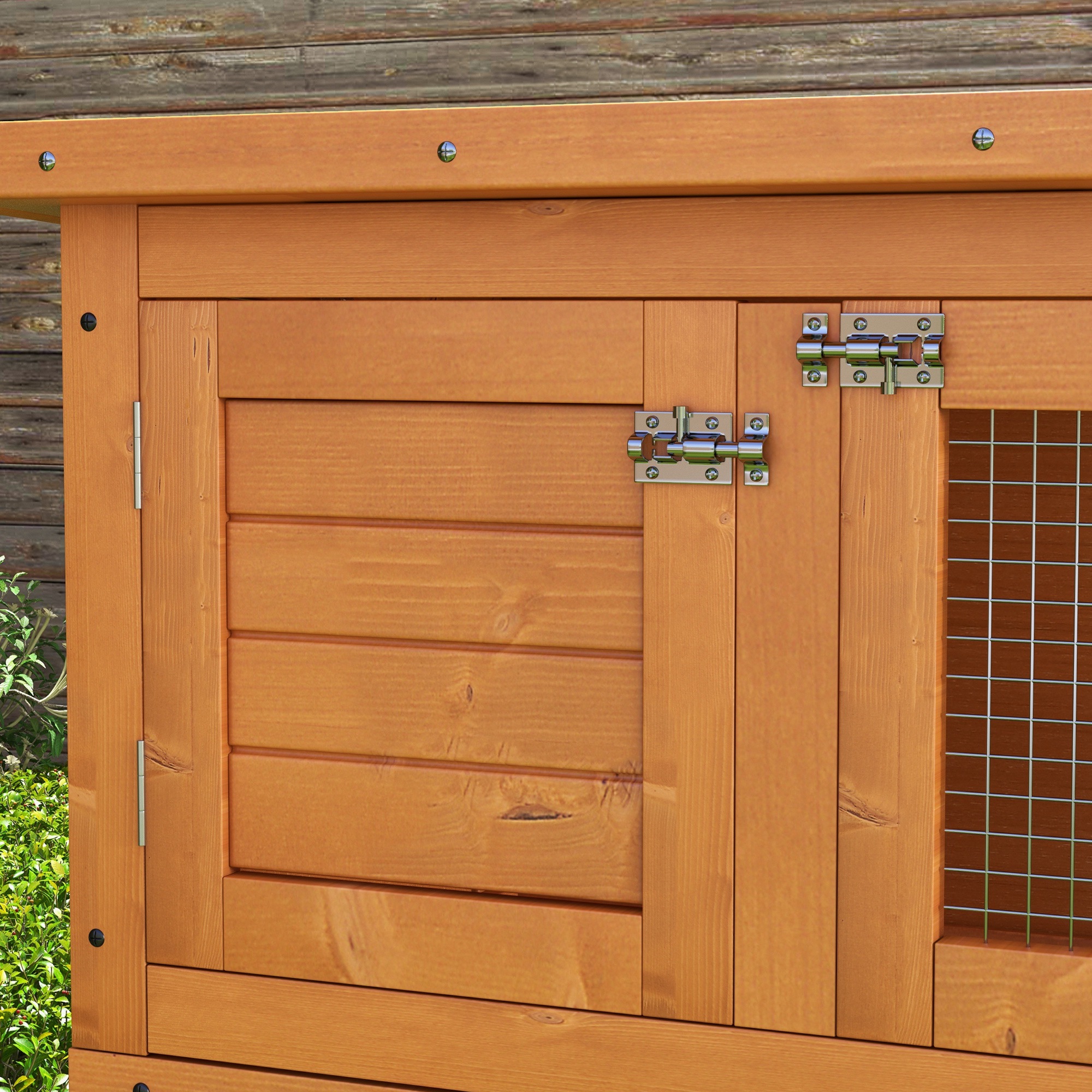 PawHut Double Tier Rabbit Hutch Large 2-Tier Wooden Hutch for Rabbits & Guinea Pigs, Pet Lovers Choice, Natural 9