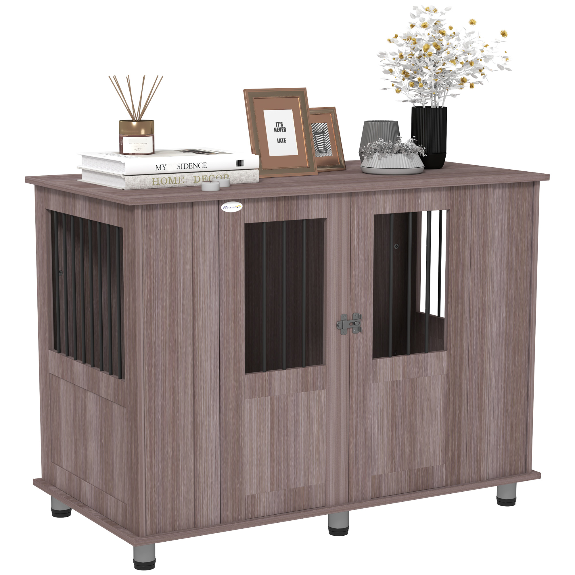 PawHut Dog Crate Table for Medium and Large Dogs with Magnetic Door for Indoor Use, 114 x 60 x 82 cm, Grey