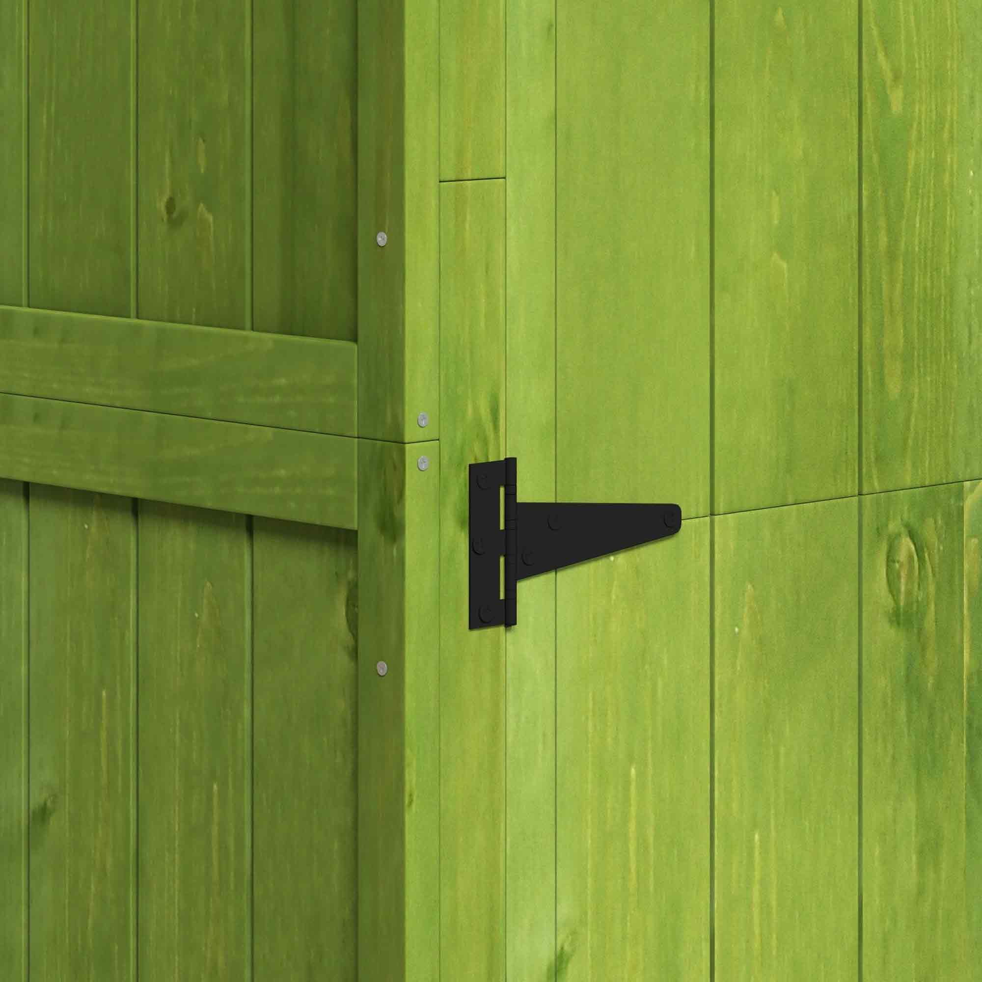 Outsunny Small Shed, Tall Slim Wooden Garden Shed with 3 Removable Shelves and Roof Hatch, Compact Outdoor Tool Storage Cabinet with Asphalt Roof and Door Latch, 77 x 54.2 x 179 cm, Green 9