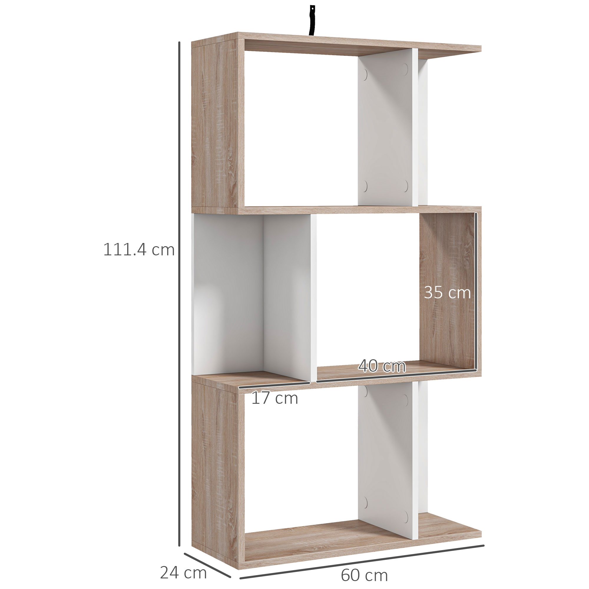 Libreria A Parete HOMCOM 3 Ripiani - Scaffale Legno 40x29x88cm Con Antiribaltamento