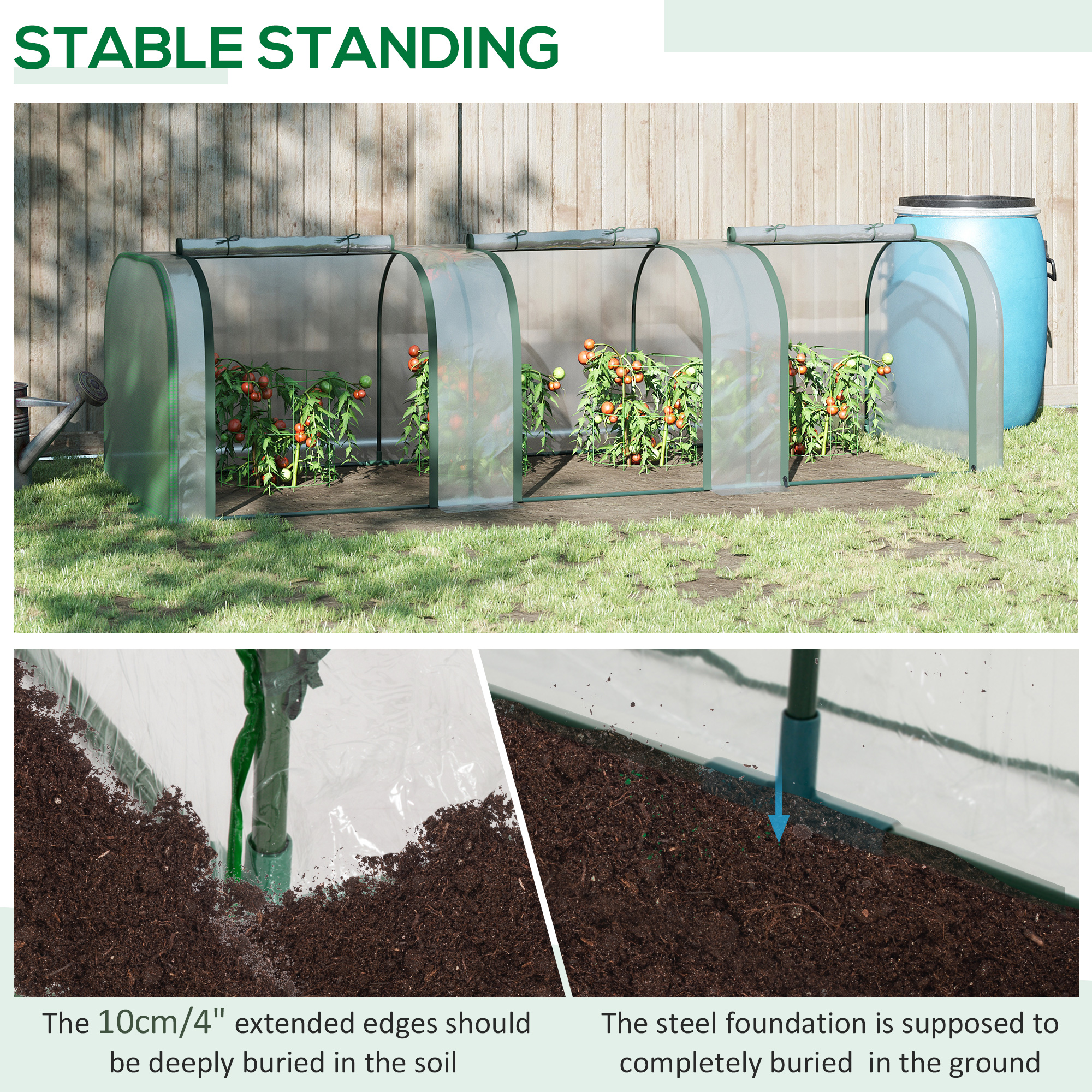 Outsunny PVC Tunnel Greenhouse Green Grow House Steel Frame for Garden Backyard with Zipper Doors 295x100x80 cm, Clear 6