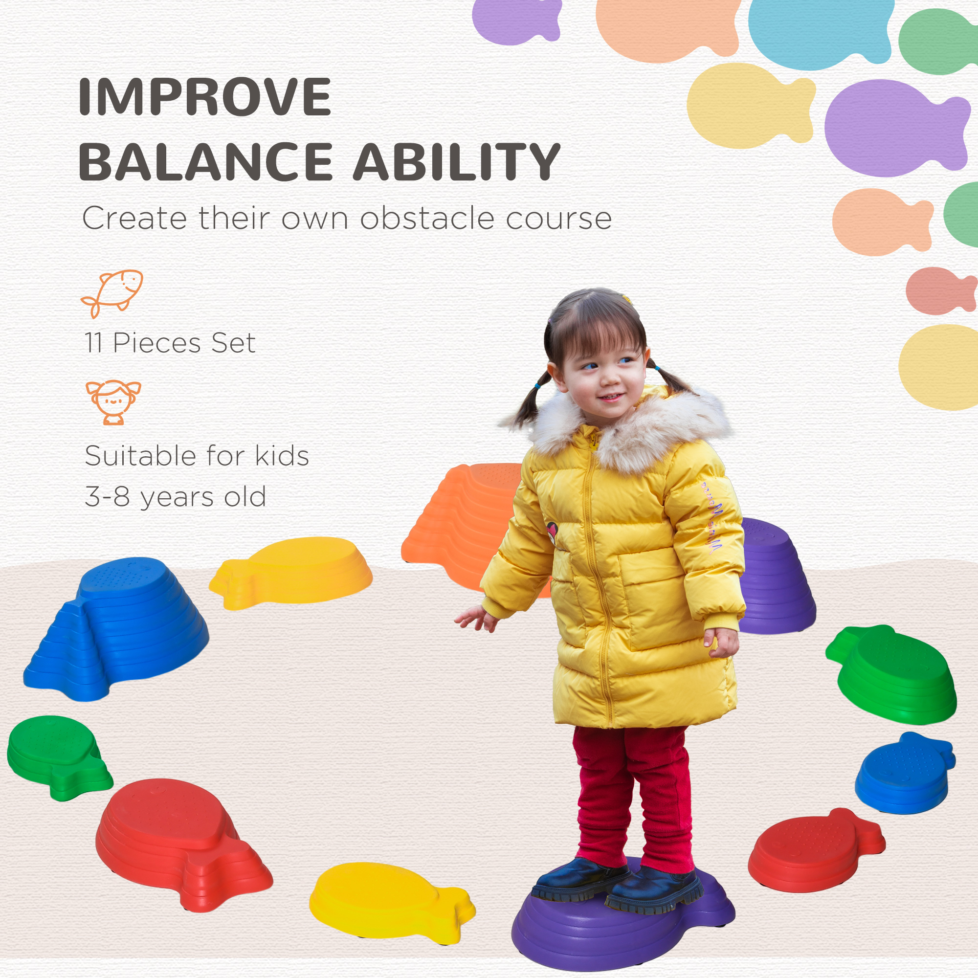 Outsunny 11 Piece Kids Balance Stepping Stones Multicoloured 4