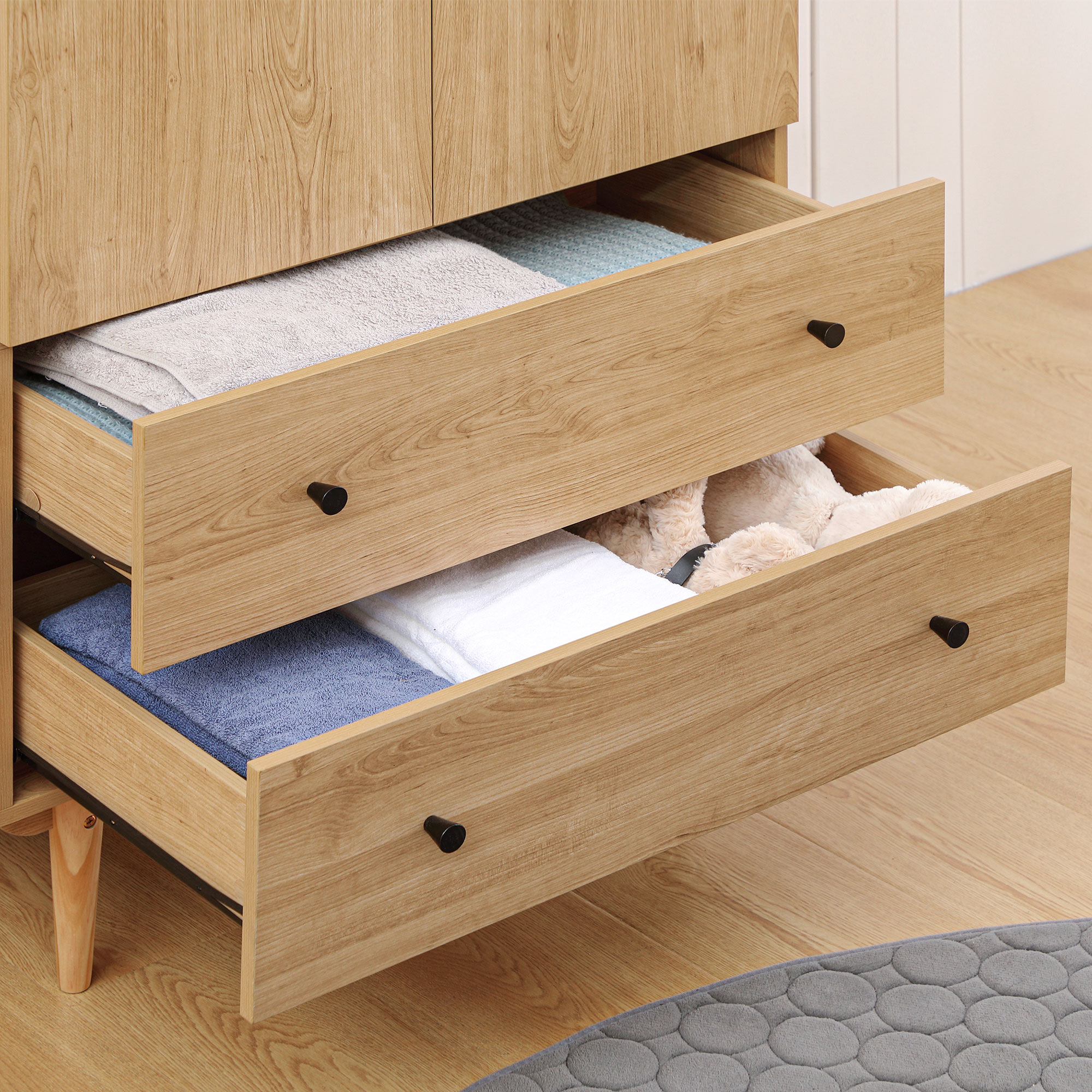 HOMCOM Wardrobe with 2 Doors, 2 Drawers, Hanging Rail for Bedroom Clothes Storage Organiser, 80x52x180cm, Natural Tone 8