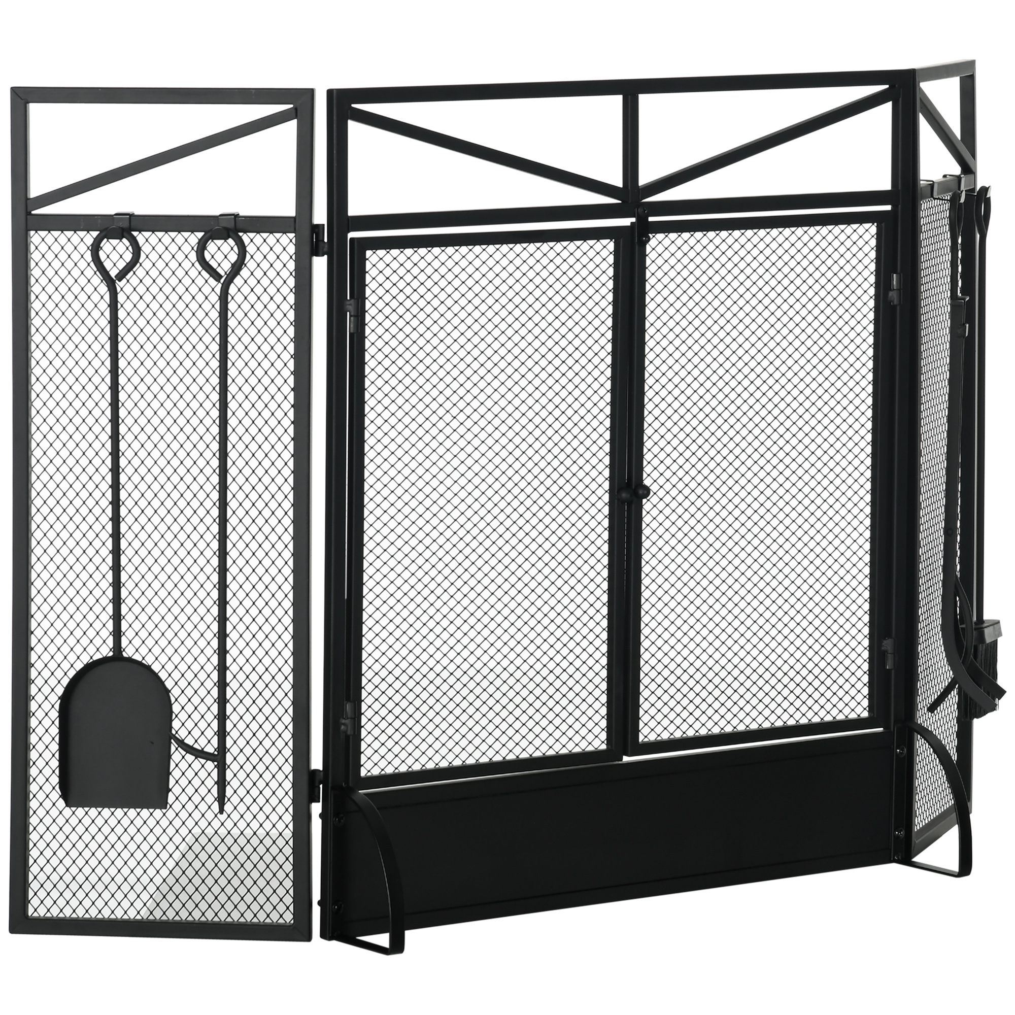 HOMCOM 3 Panel Folding Fire Guard Screen with Fireplace Tool Sets and ...
