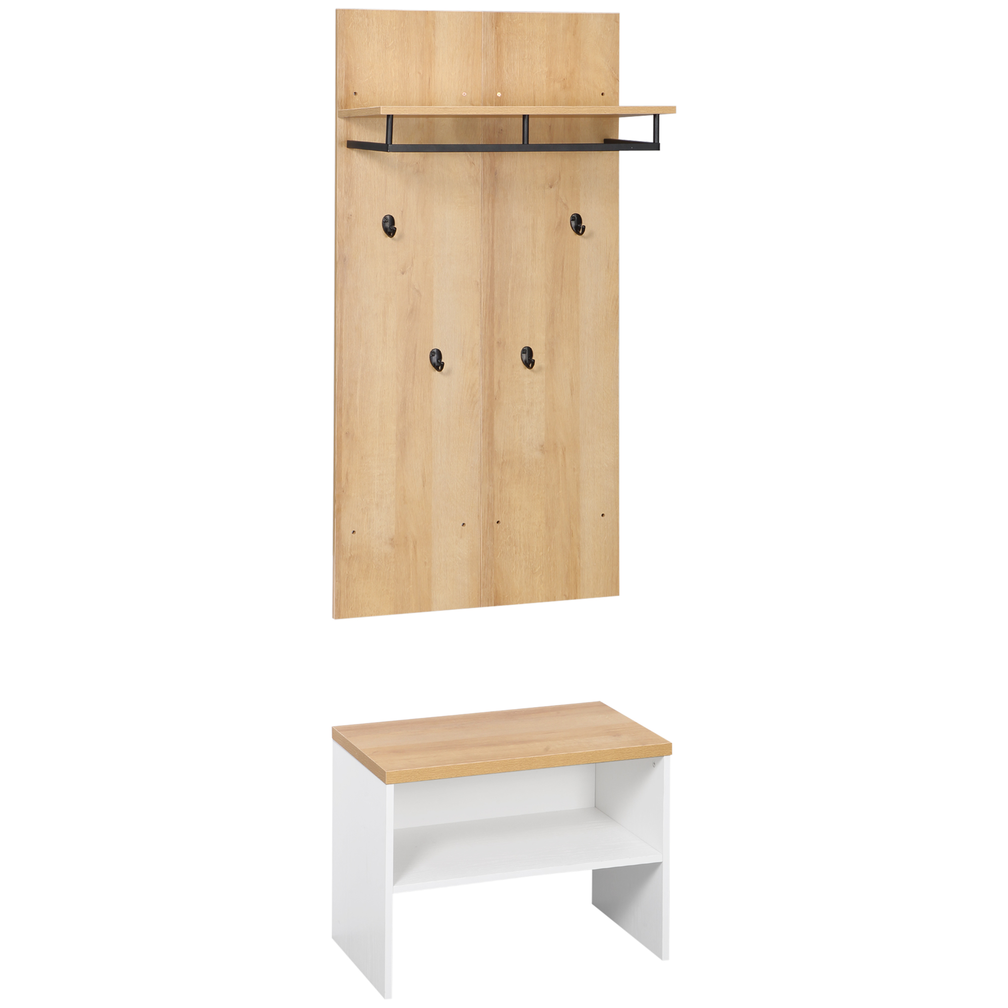 HOMCOM Garderobenset, Komplettgarderobe-Set, Kleiderständer mit Ablage, Flurgarderobe mit Schuhbank, Wandgarderobe, 4 Haken, Flurmöbel für Diele, Natur Aosom