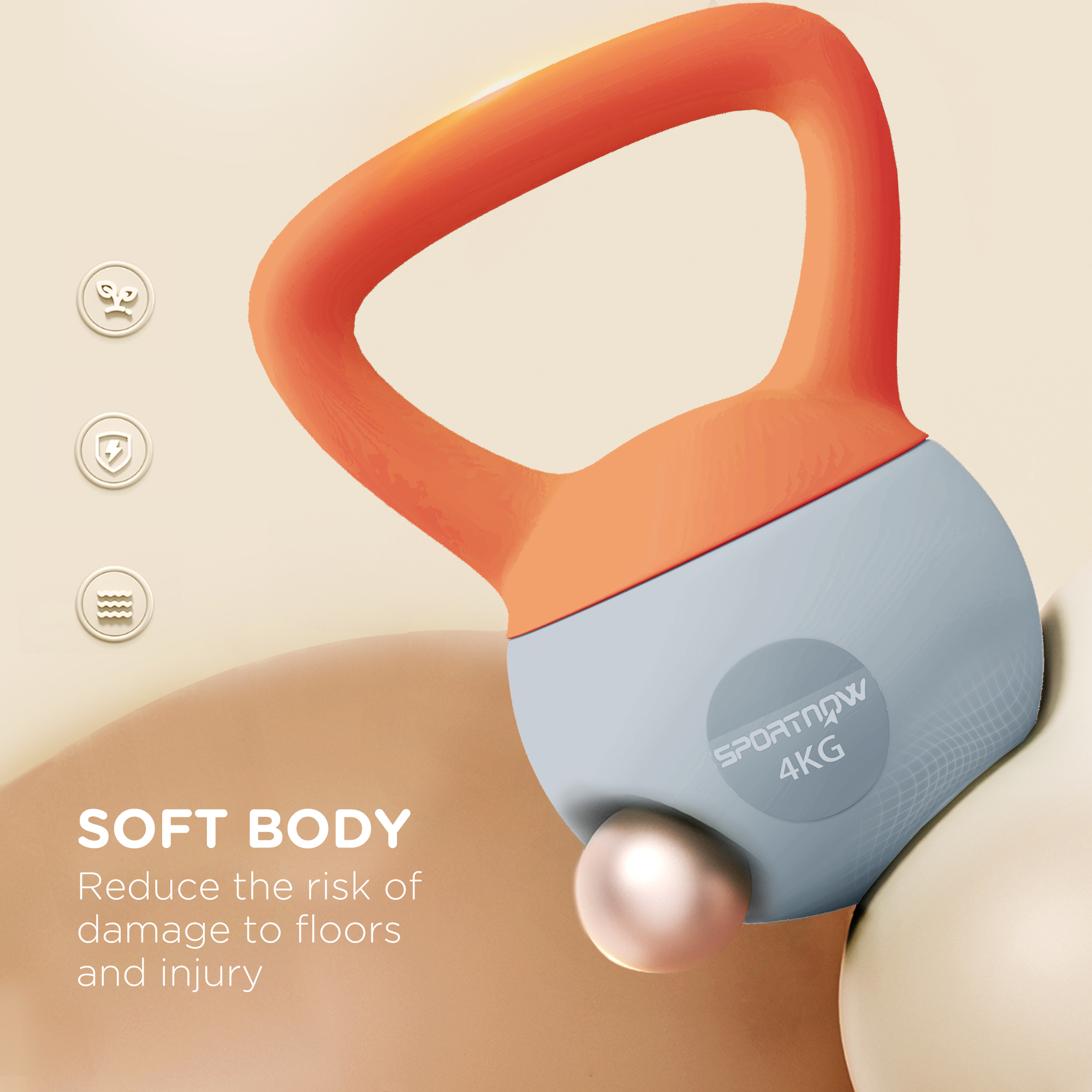 SPORTNOW 4KG Soft Kettlebell, Kettlebell with Non-Slip Handle for Home Gym, Weight Lifting, Strength Training, Orange/Grey 4