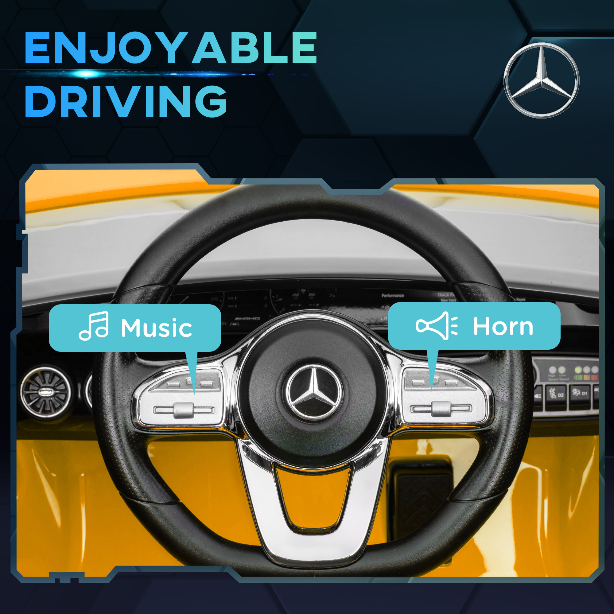 AIYAPLAY Mercedes-Benz AMG CLA 45 Licensed 12V Kids Electric Car Ride on Car w/ Remote, Suspension Lights Music Horn Yellow 6