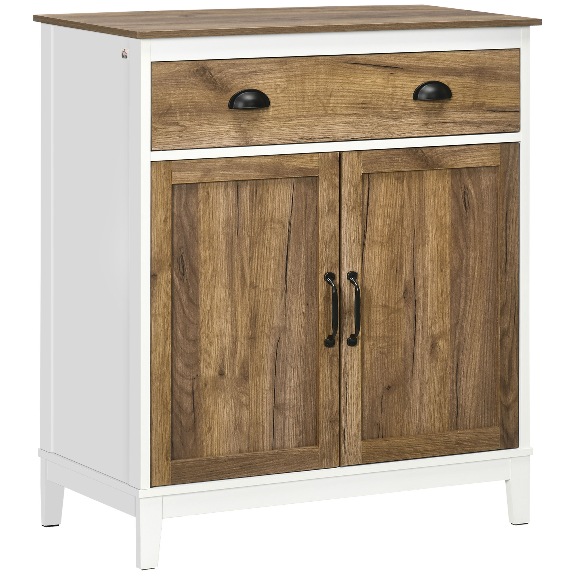 Image of HOMCOM Mobile Multiuso in Truciolato con Armadietto e Cassetto in Stile Rustico, 78.5x39x89.4cm, Bianco Aosom006