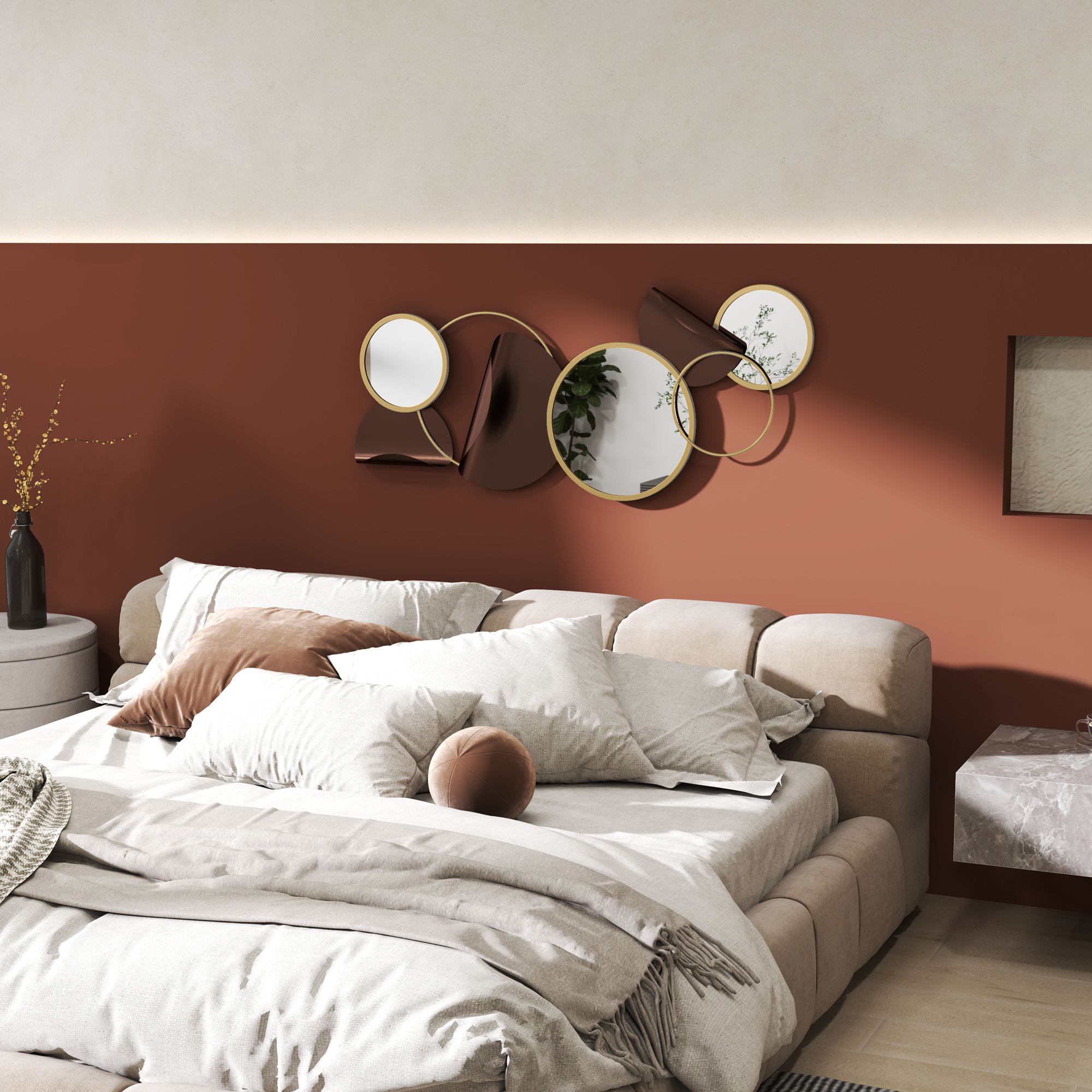 HOMCOM Metal Wall Art, Modern Decorative Mirror Decor, Hanging Home Wall Decoration for Living Room Bedroom Dining Room, Gold Tone 9