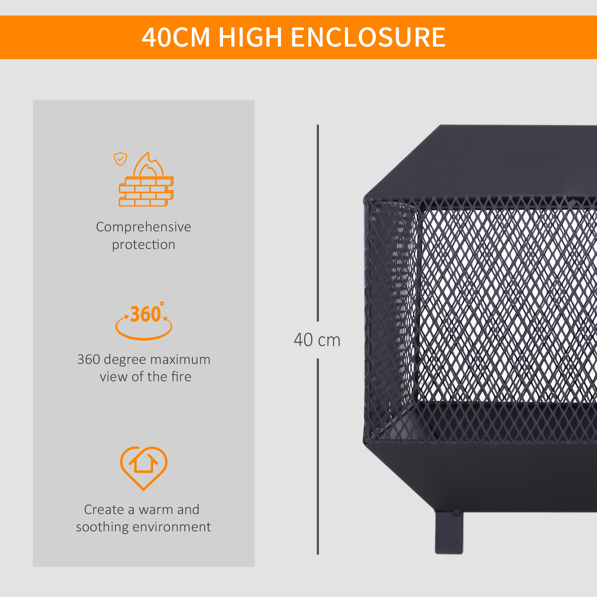 Outsunny Metal Square Fire Pit Outdoor Mesh Firepit Brazier w/ Lid, Log Grate, Poker for Backyard, Camping, Bonfire, Wood Burning Stove, 44 x 44 x 40cm, Black 5