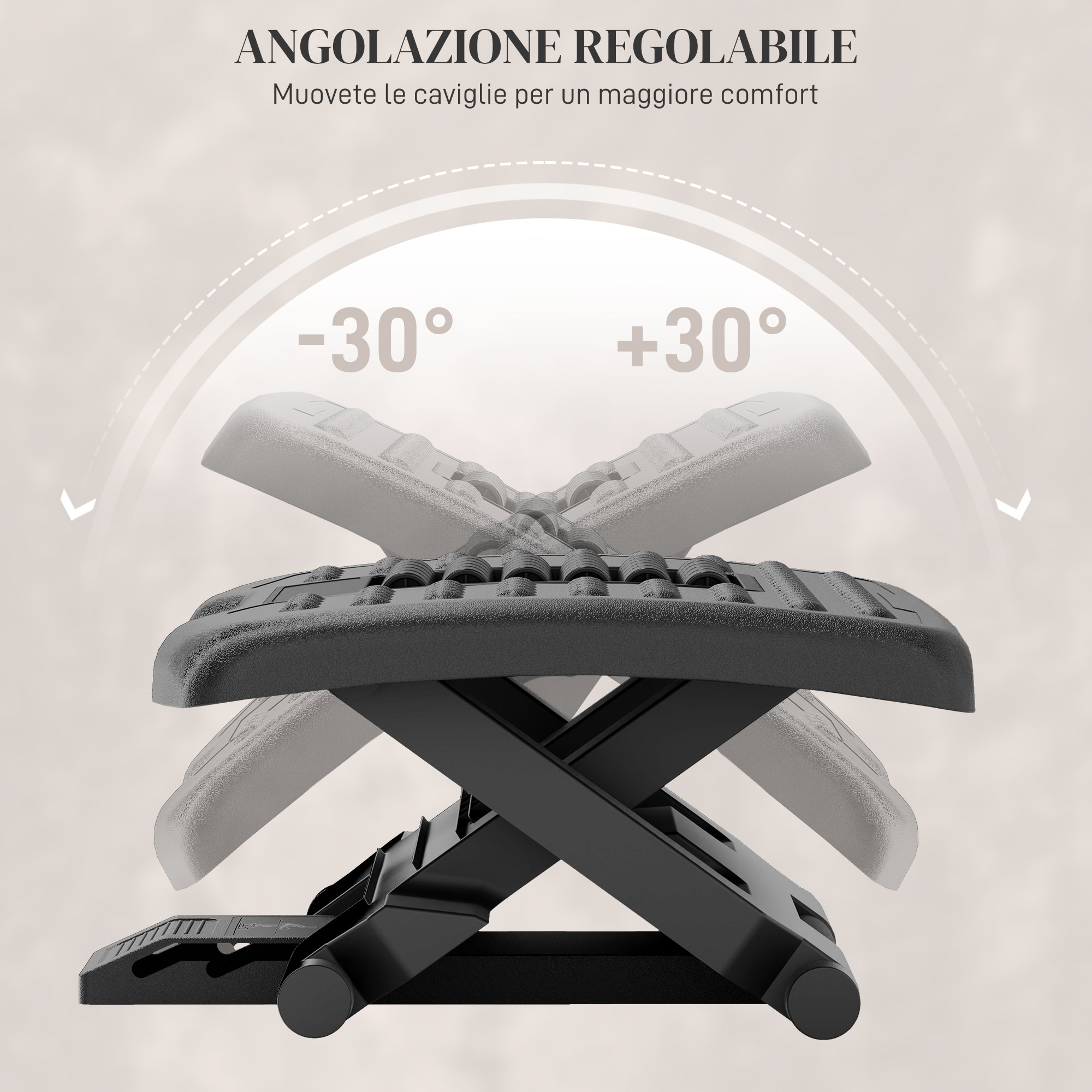 Poggiapiedi Per Scrivania HOMCOM Regolabile - 3 Altezze E Angolazione, Con Rulli Massaggianti Antiscivolo, Ergonomico Per Ufficio E Casa