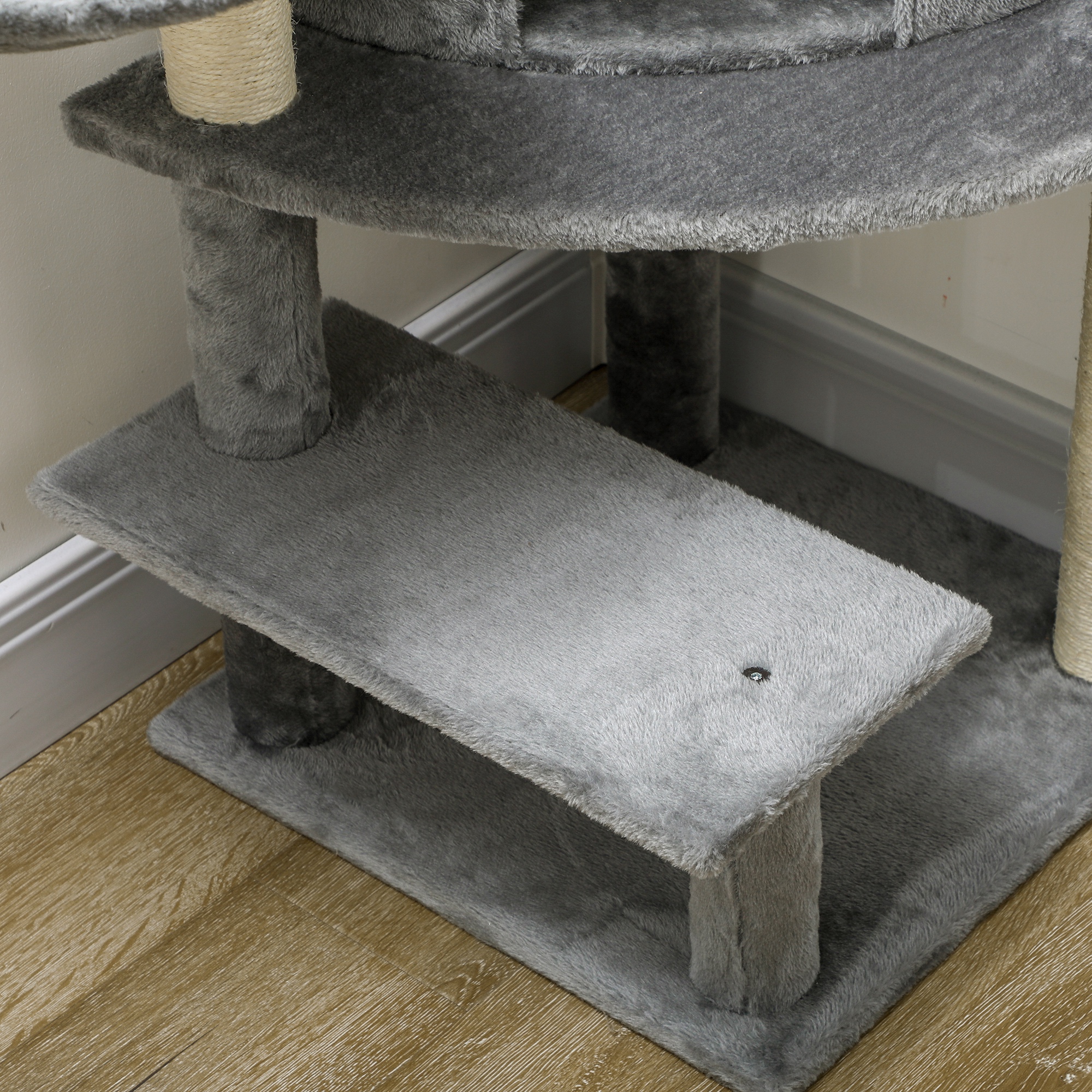 PawHut Sisal 100cm Cat Tree Tower with Sisal Scratching Post Grey 7