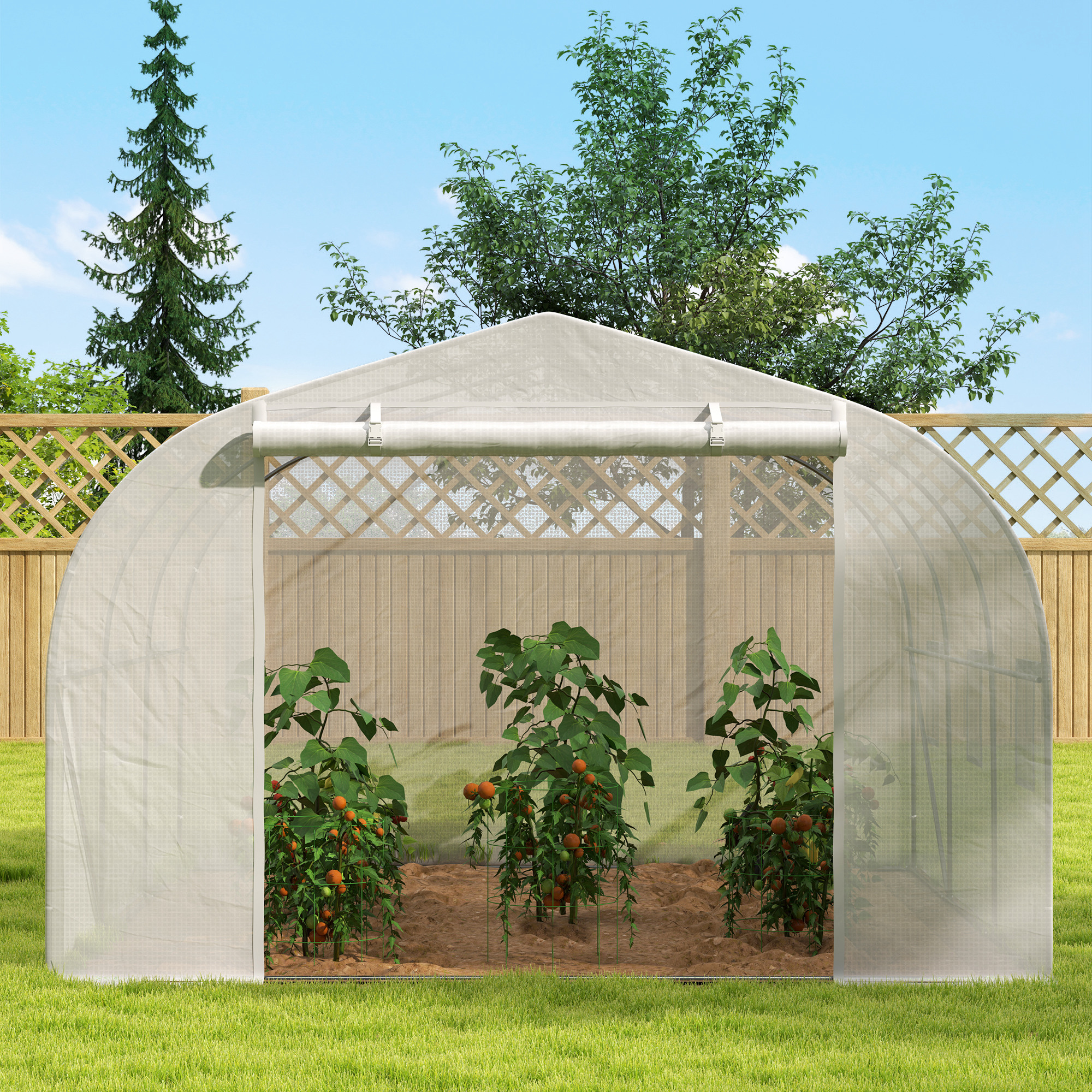 Serre De Jardin Outsunny 200x100x178 Cm - Bâche PE Renforcée 140 G/m² - 2 Portes Zippées Enroulables - Pour Balcon & Extérieur
