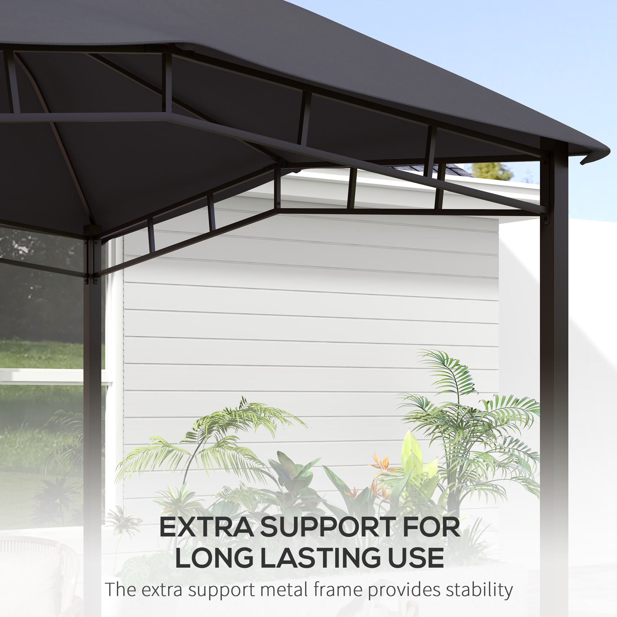 Outsunny 3x3(m) Outdoor Gazebo Garden Gazebo Pavilion Sunshade Canopy Tent with Steel Frame, Grey 6