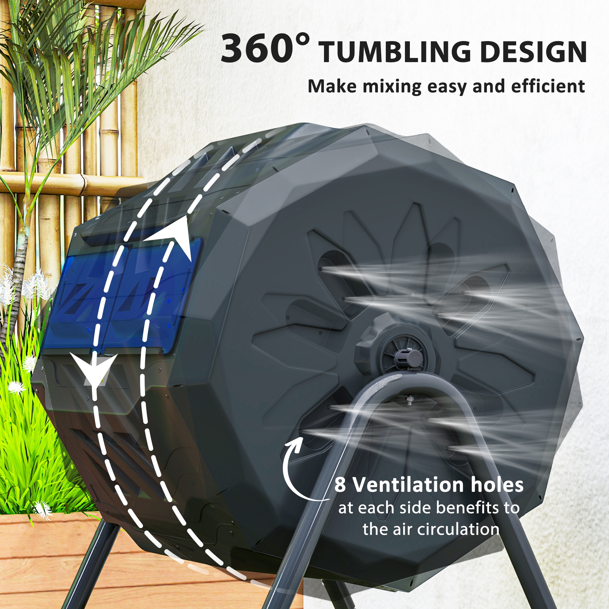 Outsunny 160L 360° Rotating Dual Chamber Composter Blue 5