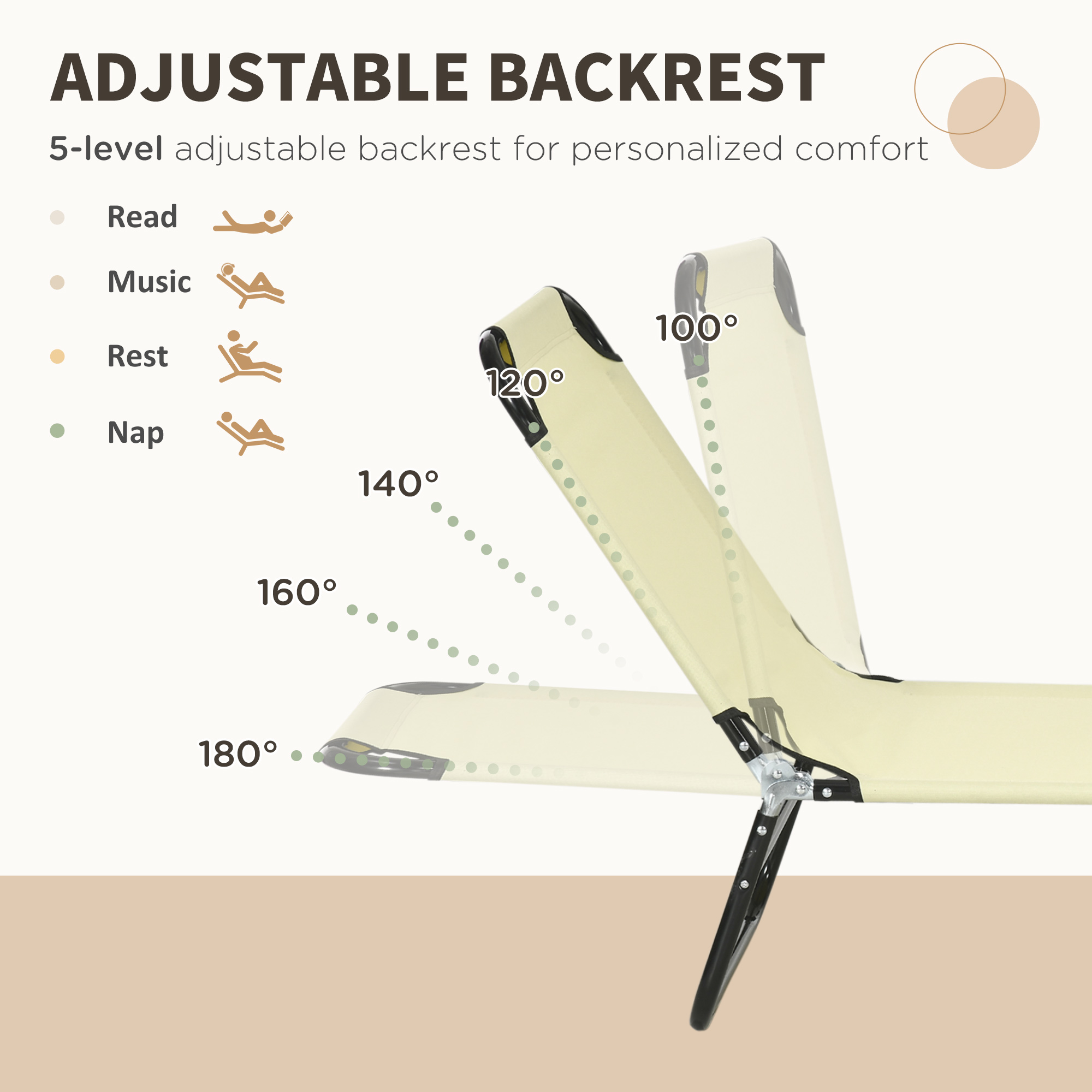 Outsunny Set of Two Metal Frame Folding Sun Loungers Beige 4