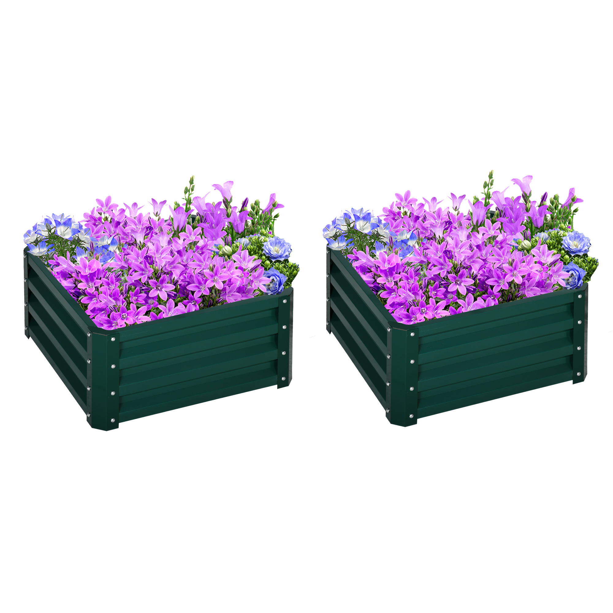 Product photograph of Outsunny Set Of 2 Raised Garden Bed Outdoor Elevated Galvanised Planter Box For Flowers Herbs 60x60x30 5cm Green from Aosom UK