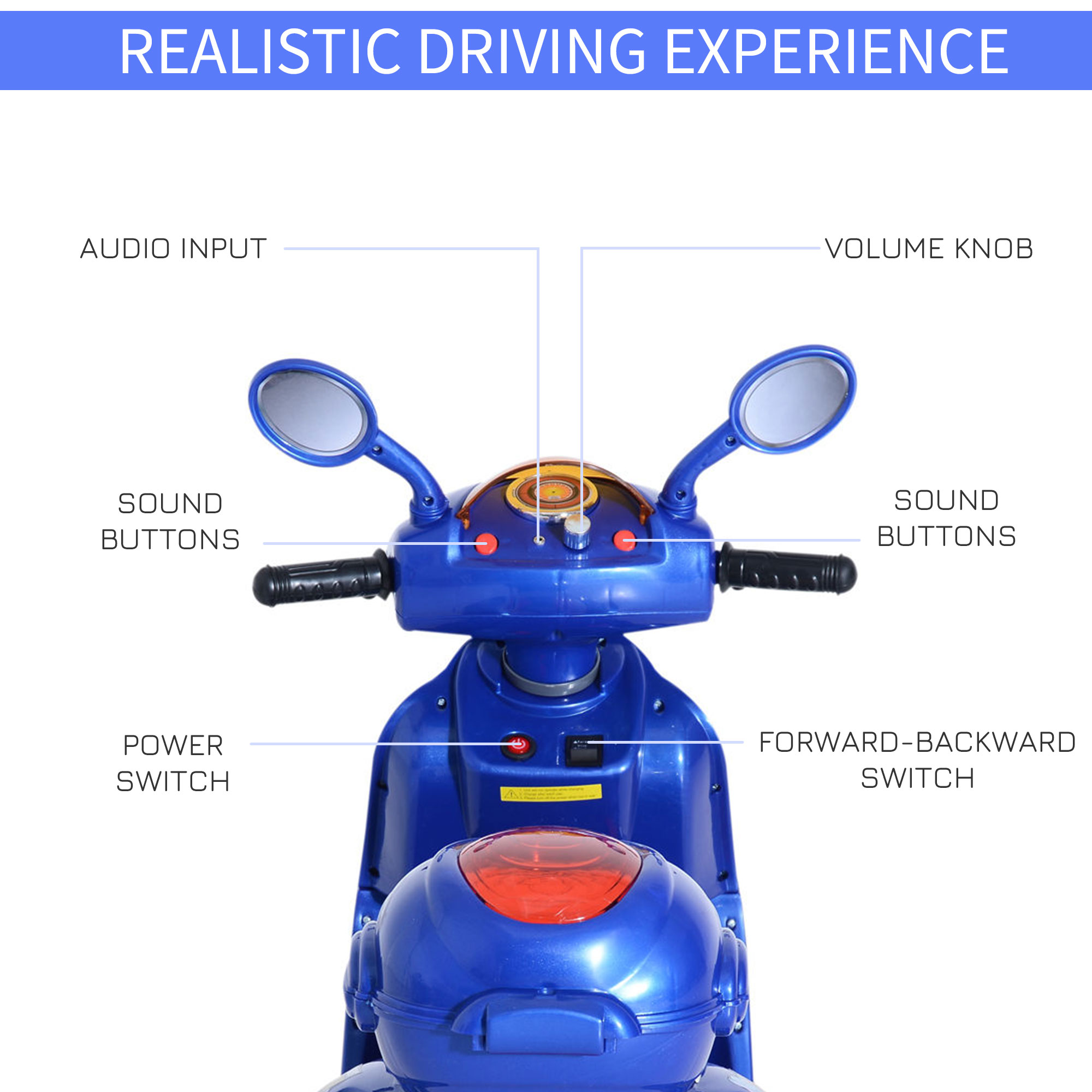 HOMCOM Kids Electric Ride On Toy Car 6V Electric Motorbike with Chargeable Battery Headlight and Music for 3-5 Years Blue 5