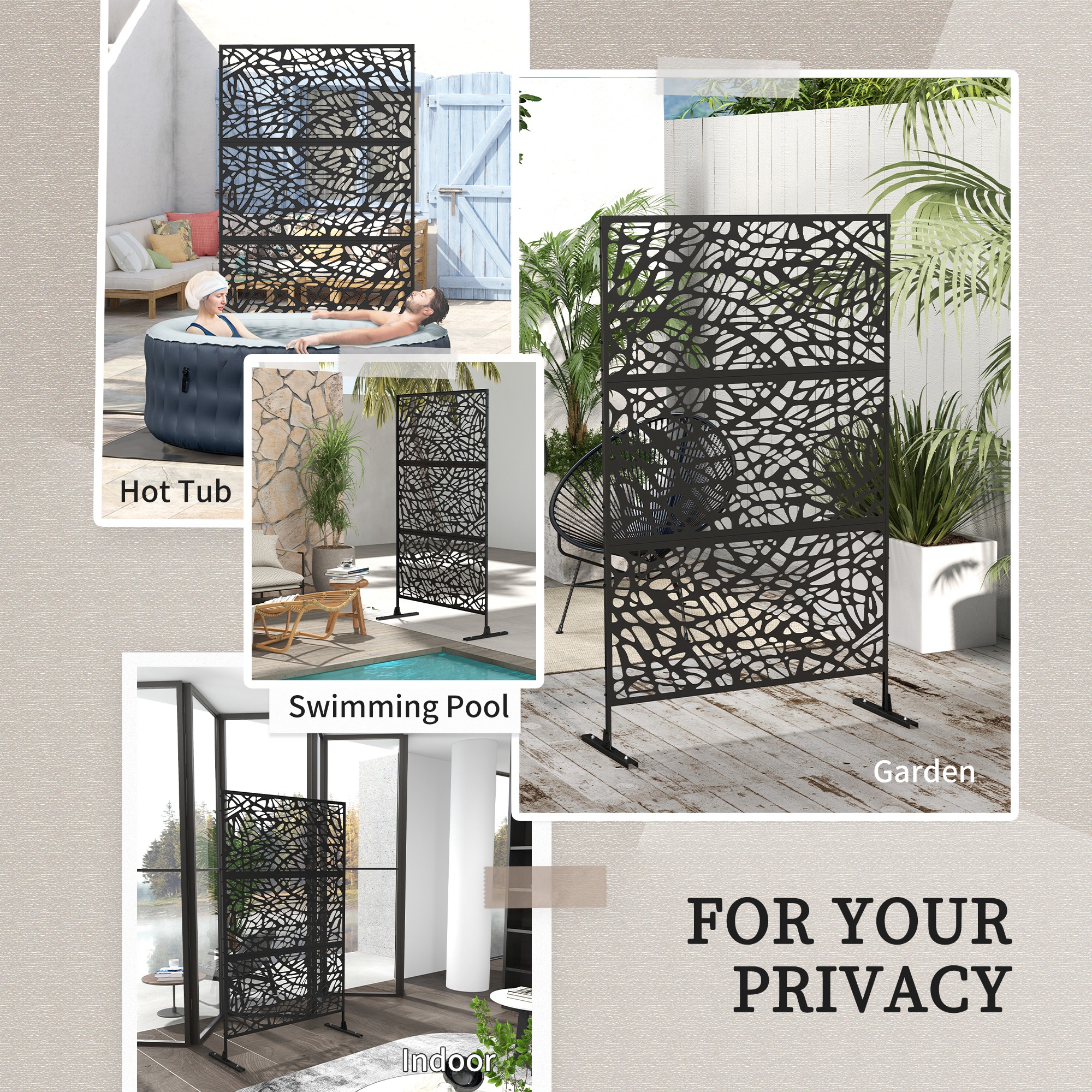 Outsunny Metal Decorative Privacy Screen Outdoor Divider, Black Twisted Lines 6