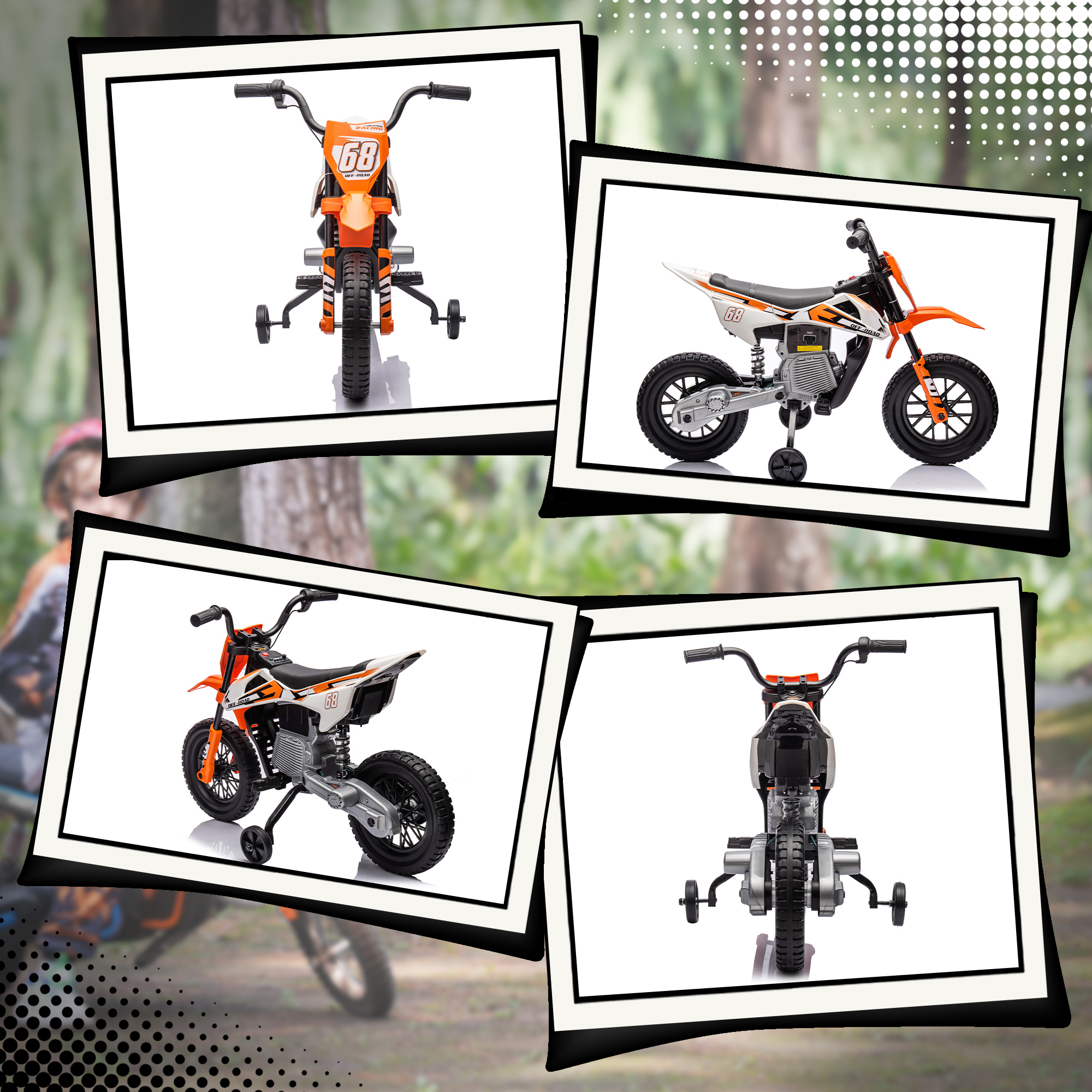 AIYAPLAY 12V Kids Electric Motorbike, Kids Electric Ride on motorcycle w/ Twist Grip Throttle, Training Wheels, Orange 9