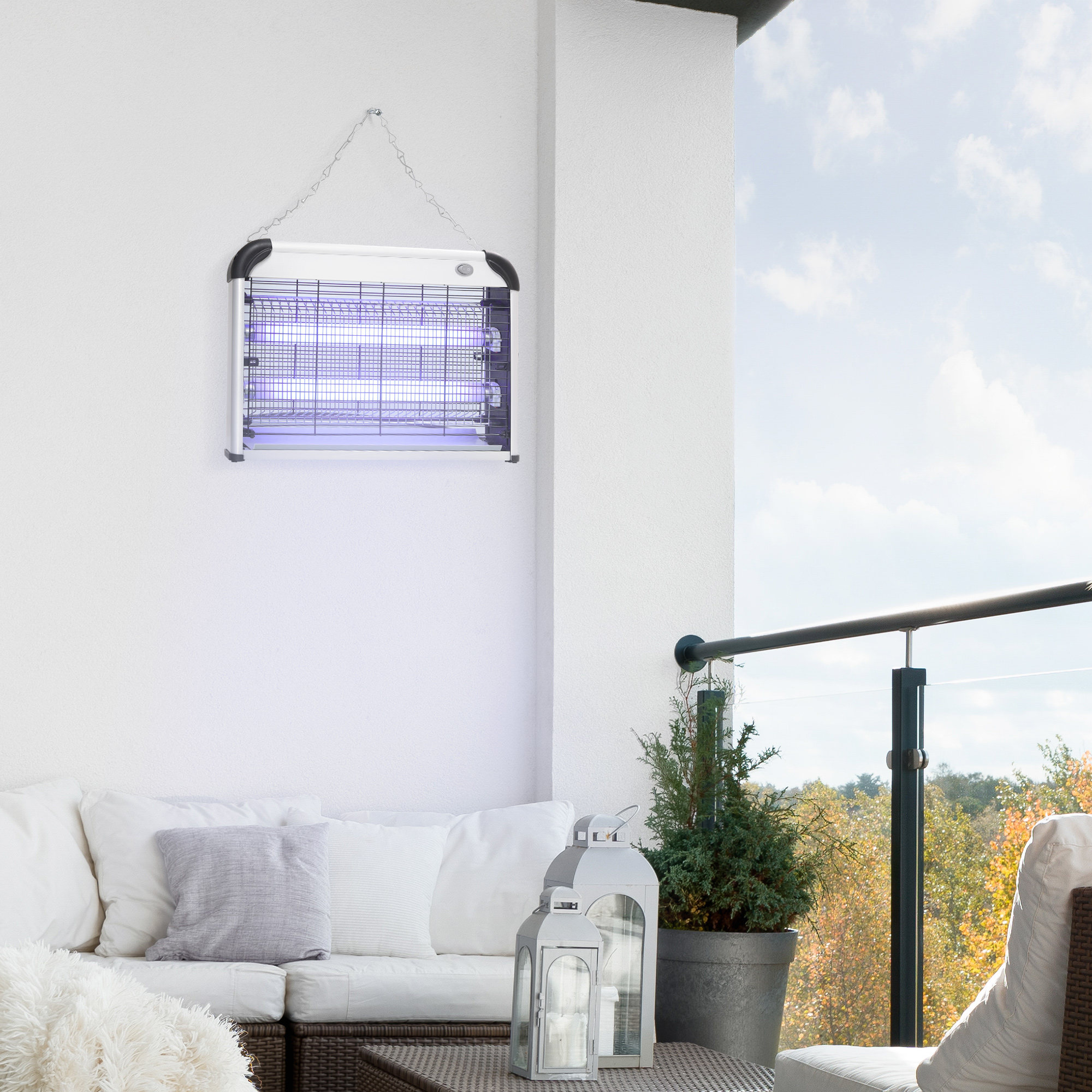 Outsunny Electric Fly Zapper, 20W Electric Fly Killer, Wall Hanging Bug Zapper Indoor & Outdoor Attracting Insect Mosquito Killer, Silver Tone 2