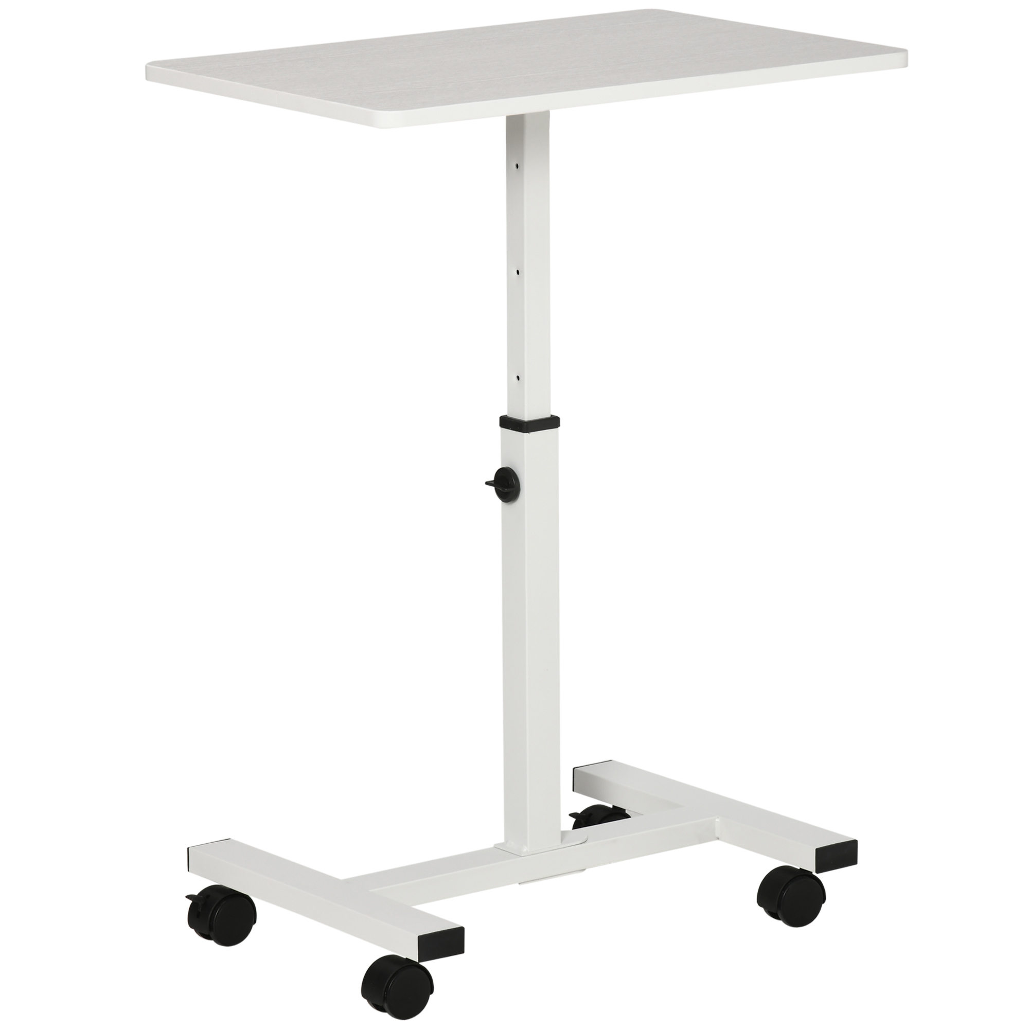 HOMCOM Mesa Auxiliar con Ruedas Mesita Lateral Altura Ajustable Marco de Metal Frenos para Dormitorio 60x40x52,5-84 cm Blanco | Aosom España