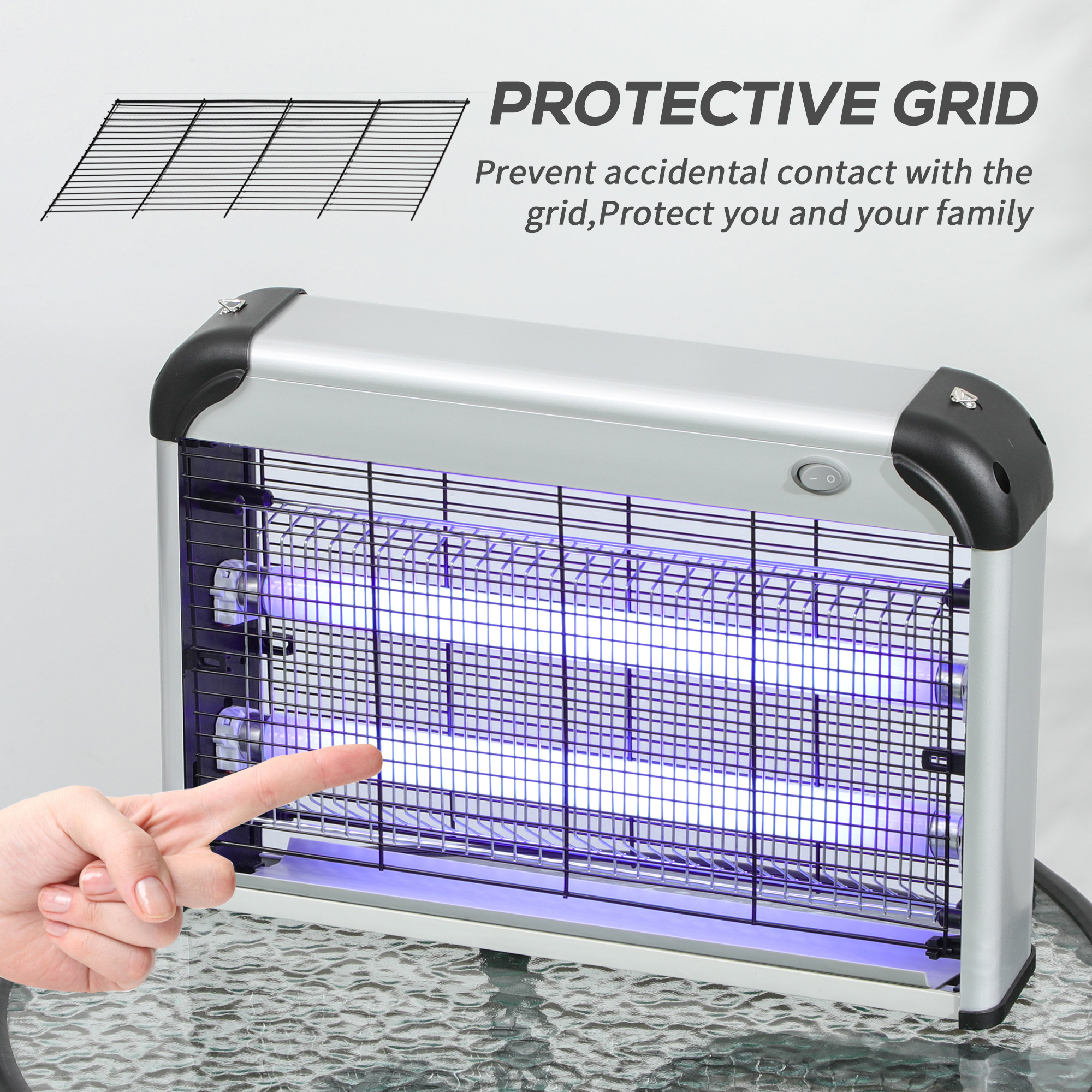Outsunny Electric Fly Zapper, 20W Electric Fly Killer, Wall Hanging Bug Zapper Indoor & Outdoor Attracting Insect Mosquito Killer, Silver Tone 7