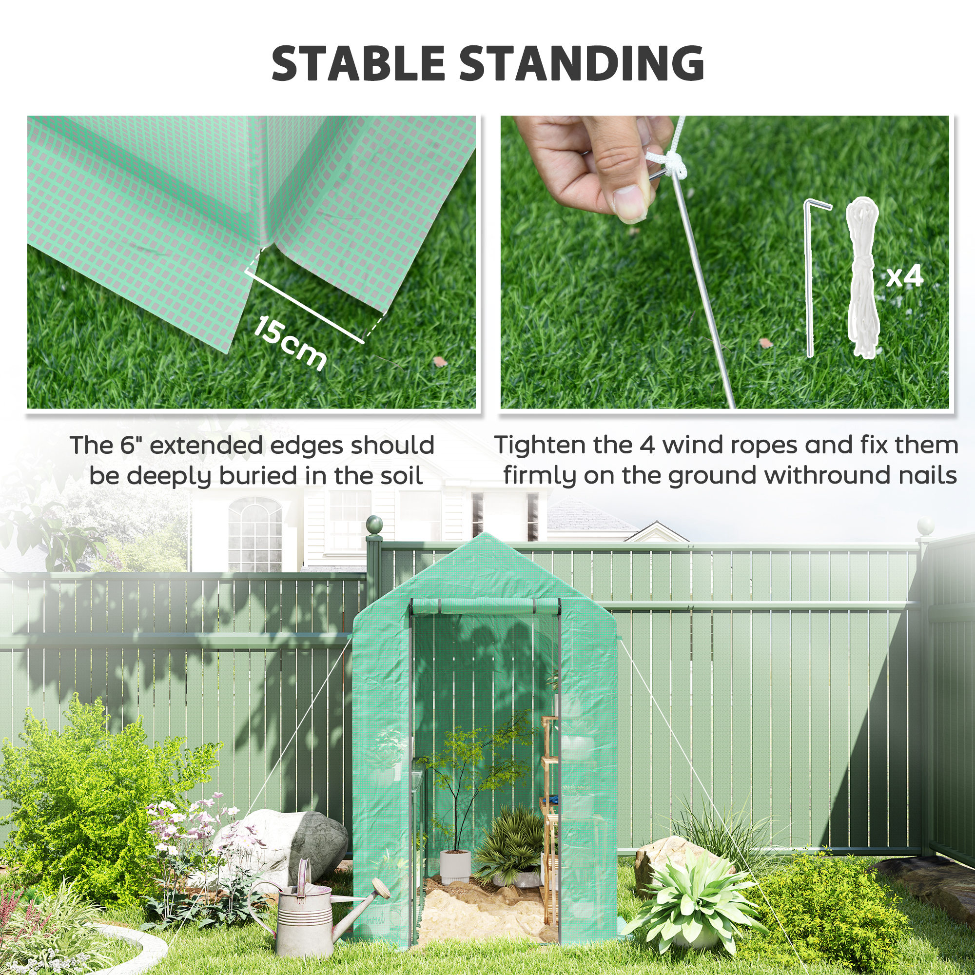 Outsunny 120 x 186cm Walk-In Greenhouse, with Shelves Green 6