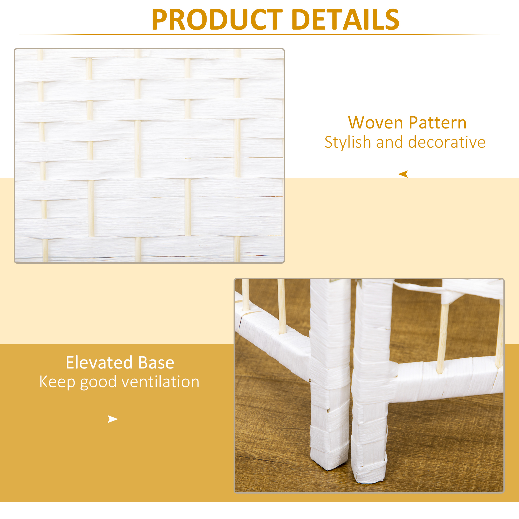 HOMCOM 4 Panel Folding Room Divider, Privacy Screen, Freestanding Paravent Partition Separator for Living Room, Bedroom and Office, 160 x 170cm, White 6