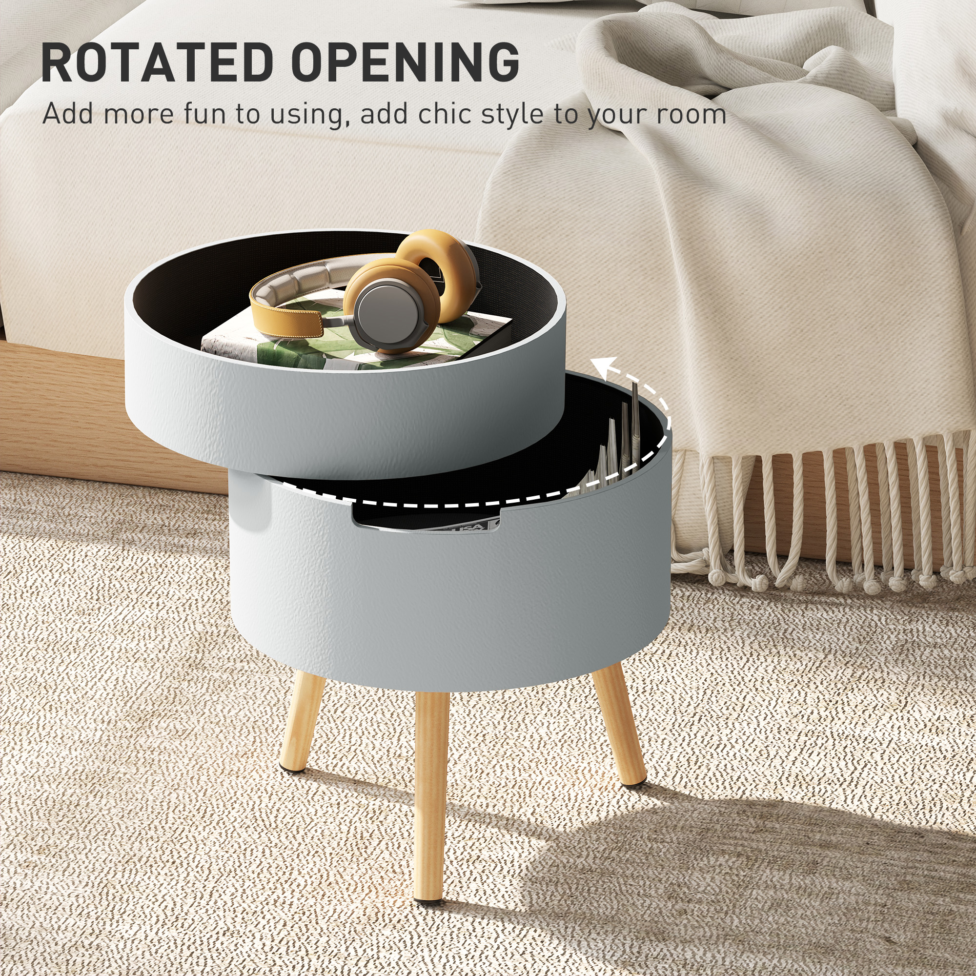 HOMCOM 3-Tier Coffee Table, Round End Table with 2 Hidden Compartments and Detachable Tray, Side Table with Storage for Living Room, Grey 8