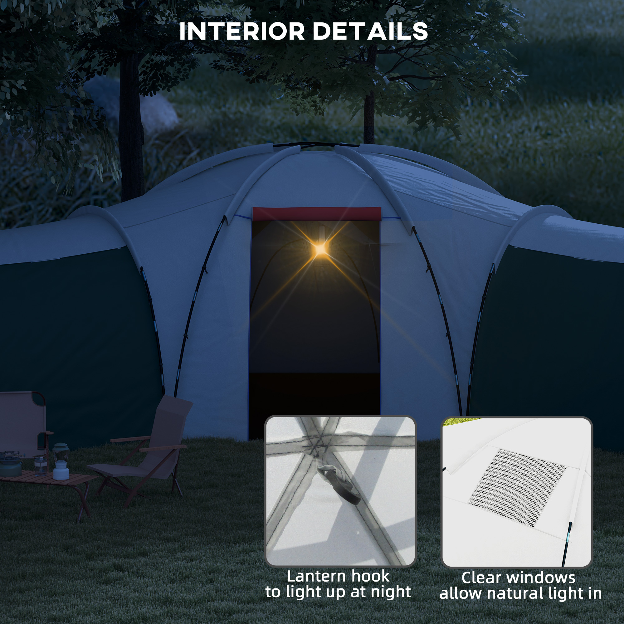 Outsunny 6-9 Man Tent with Bedrooms and Living Room, Accessories Included, Green 6