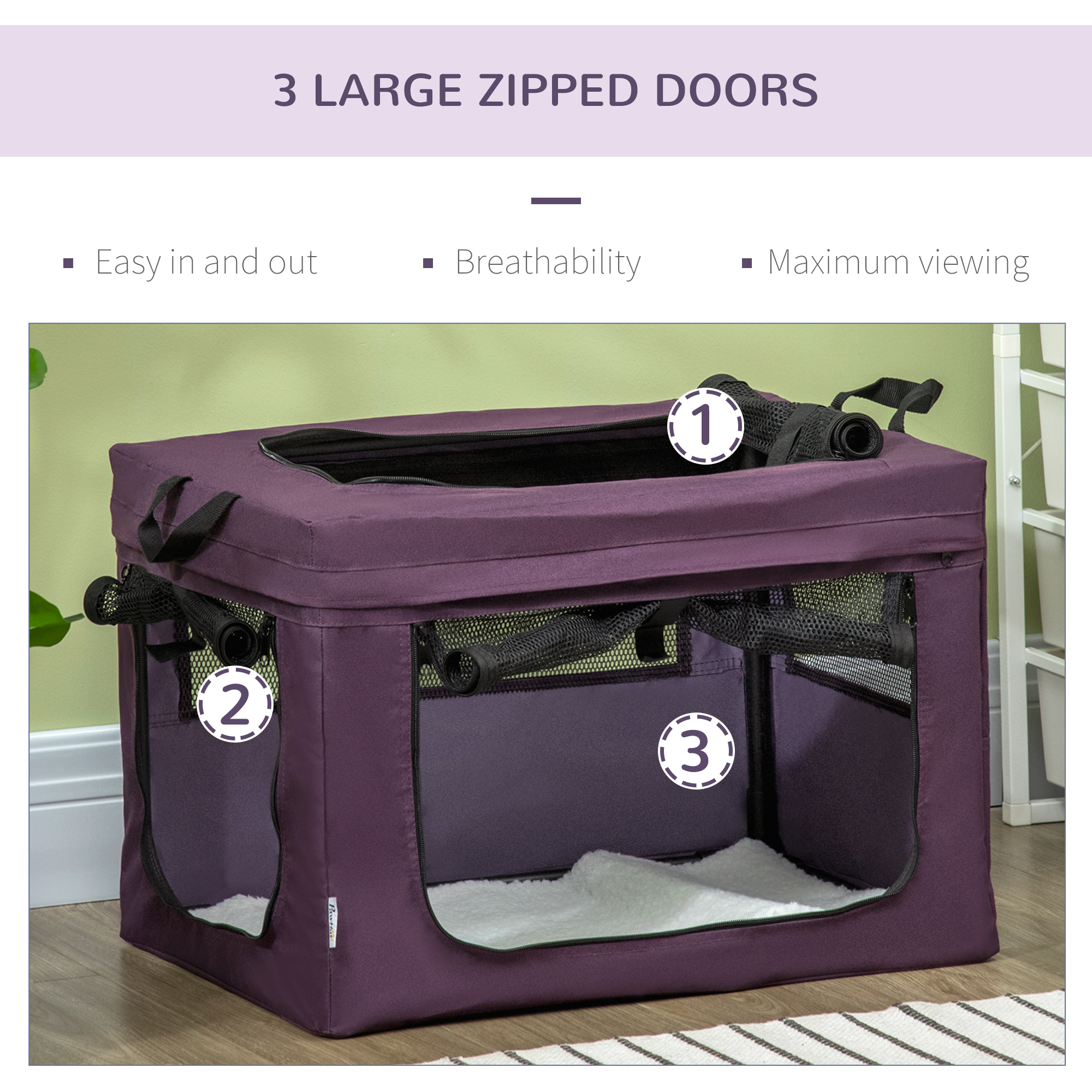 PawHut 60cm Pet Carrier, with Cushion, for Miniature Dogs Purple 8
