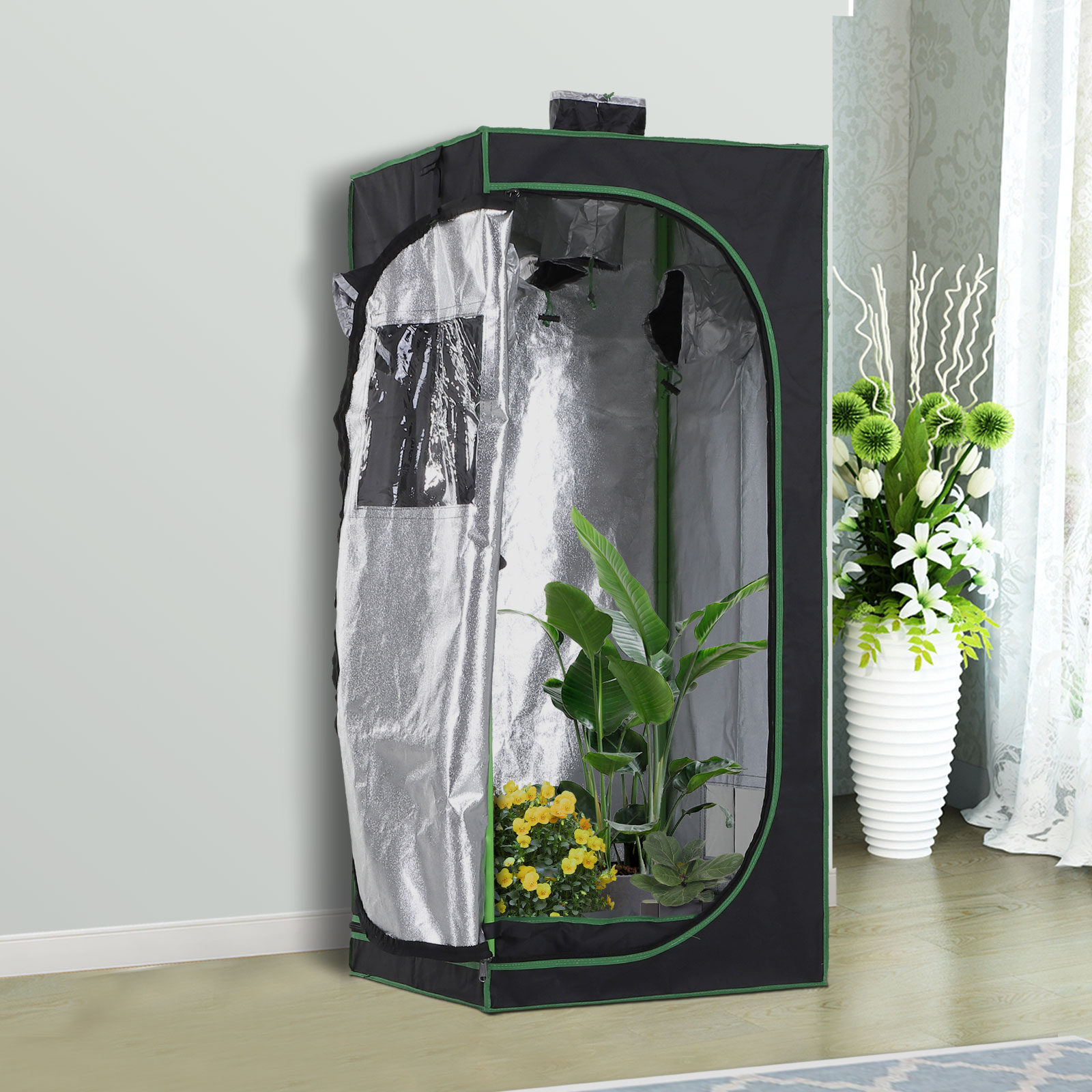 Outsunny Grow Tent Reflective Mylar Hydroponic with Adjustable Vents and Floor Tray for Indoor Plant Growing, 60 x 60 x 140 cm (24.5" x 24.5" x 55") 2
