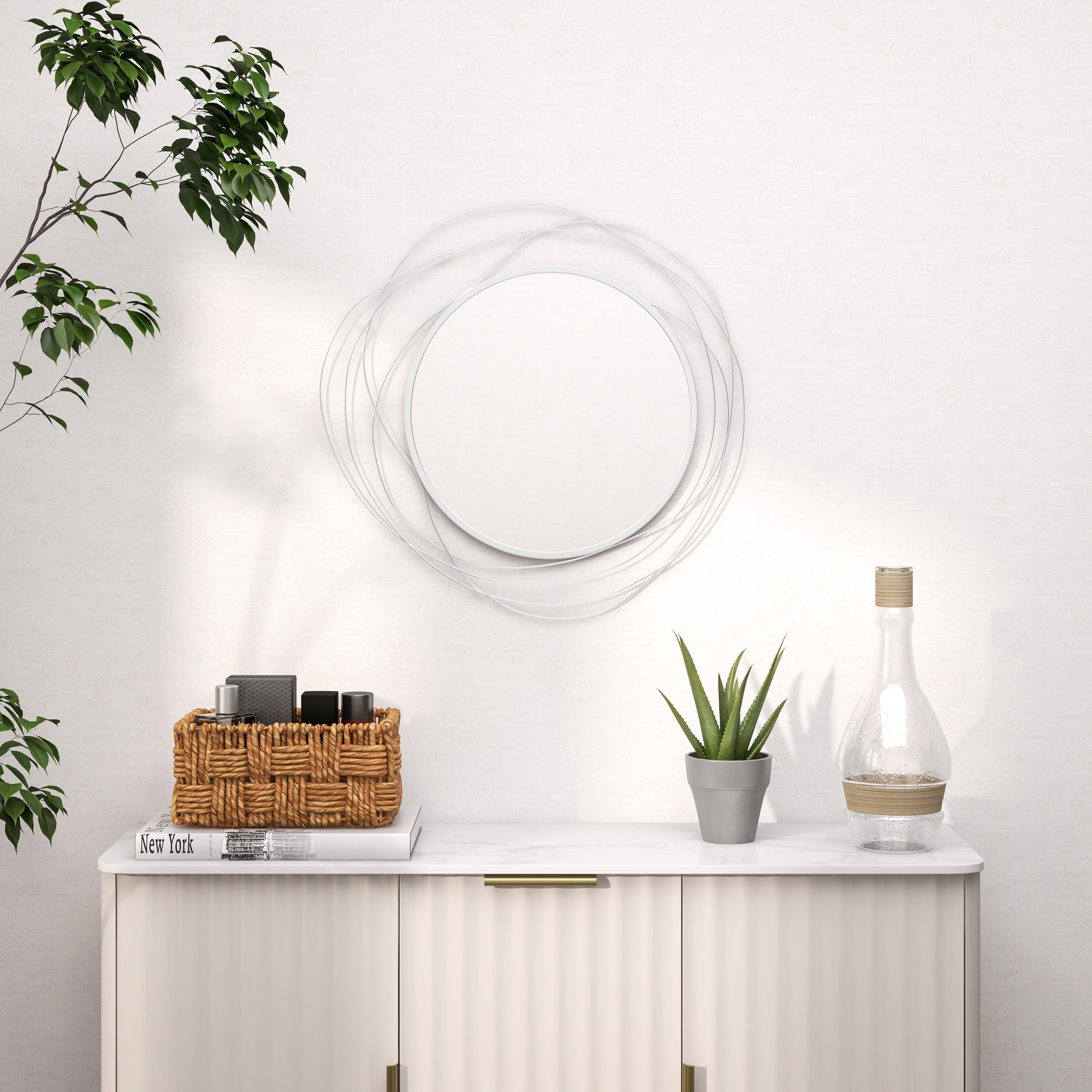HOMCOM Abstract Metal Wire Wall Mirror, with Accessories Silver 2