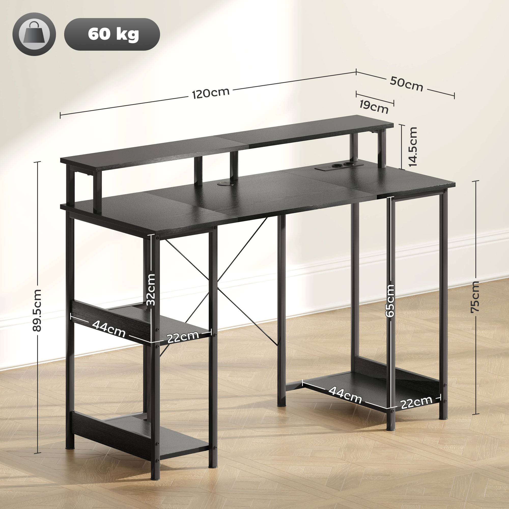 Scrivania Da Gaming Bestier 106cm Con LED E Supporto Monitor - Nero, Portabicchieri, Gancio Cuffie - Foto 7