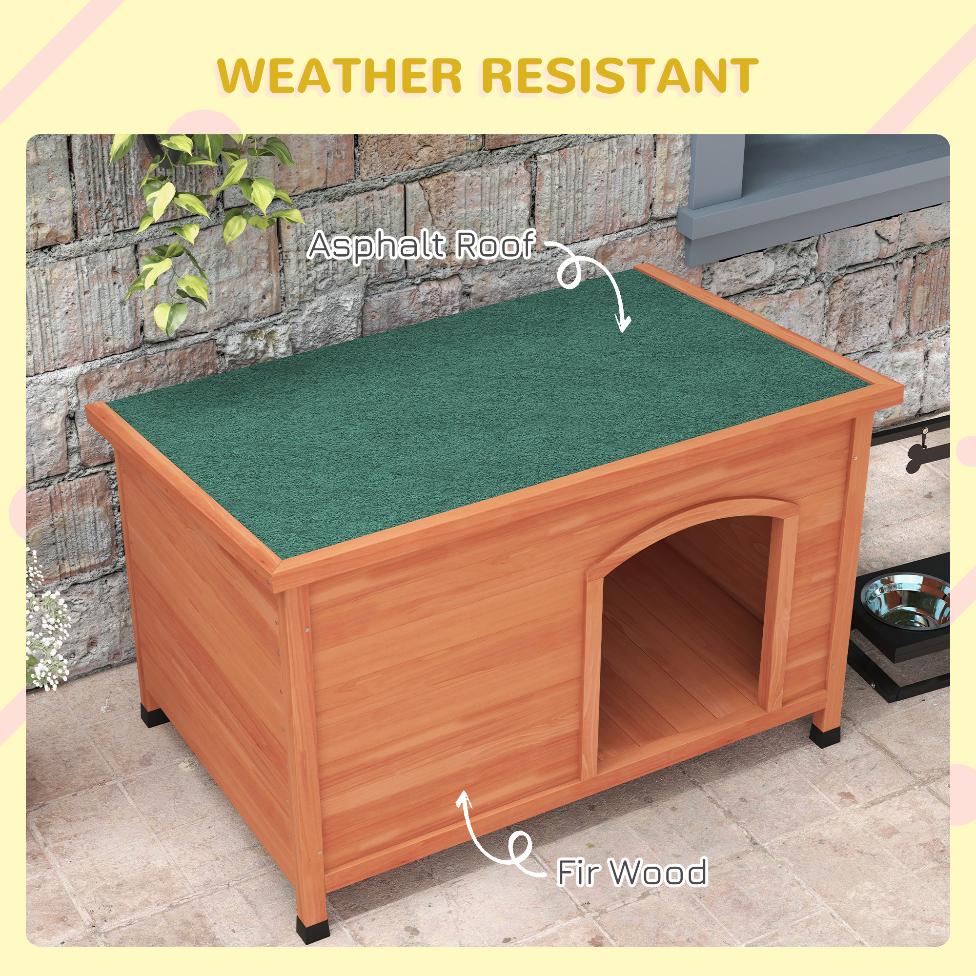 PawHut Wooden Dog Kennel, Outdoor Pet House, with Removable Floor, Openable Roof, Water-Resistant Paint Natural Wood Tone 5