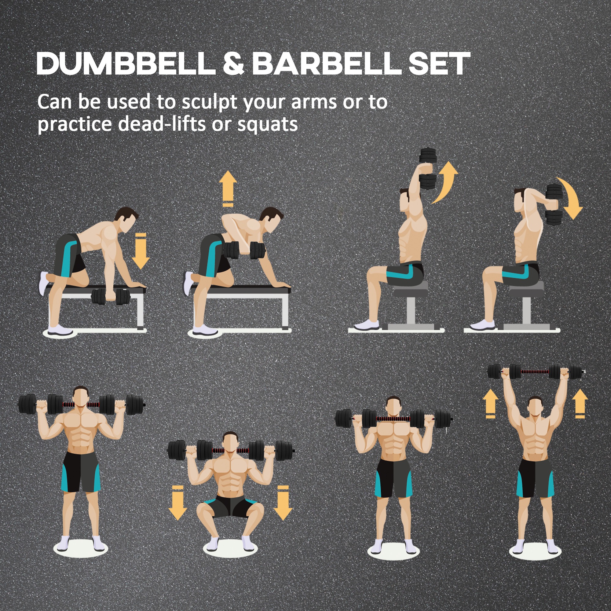 HOMCOM 30kg 2 IN 1 Adjustable Dumbbells Weight Set, Dumbbell Hand Weight Barbell for Body Fitness, Lifting Training for Home, Office, Gym, Black 4