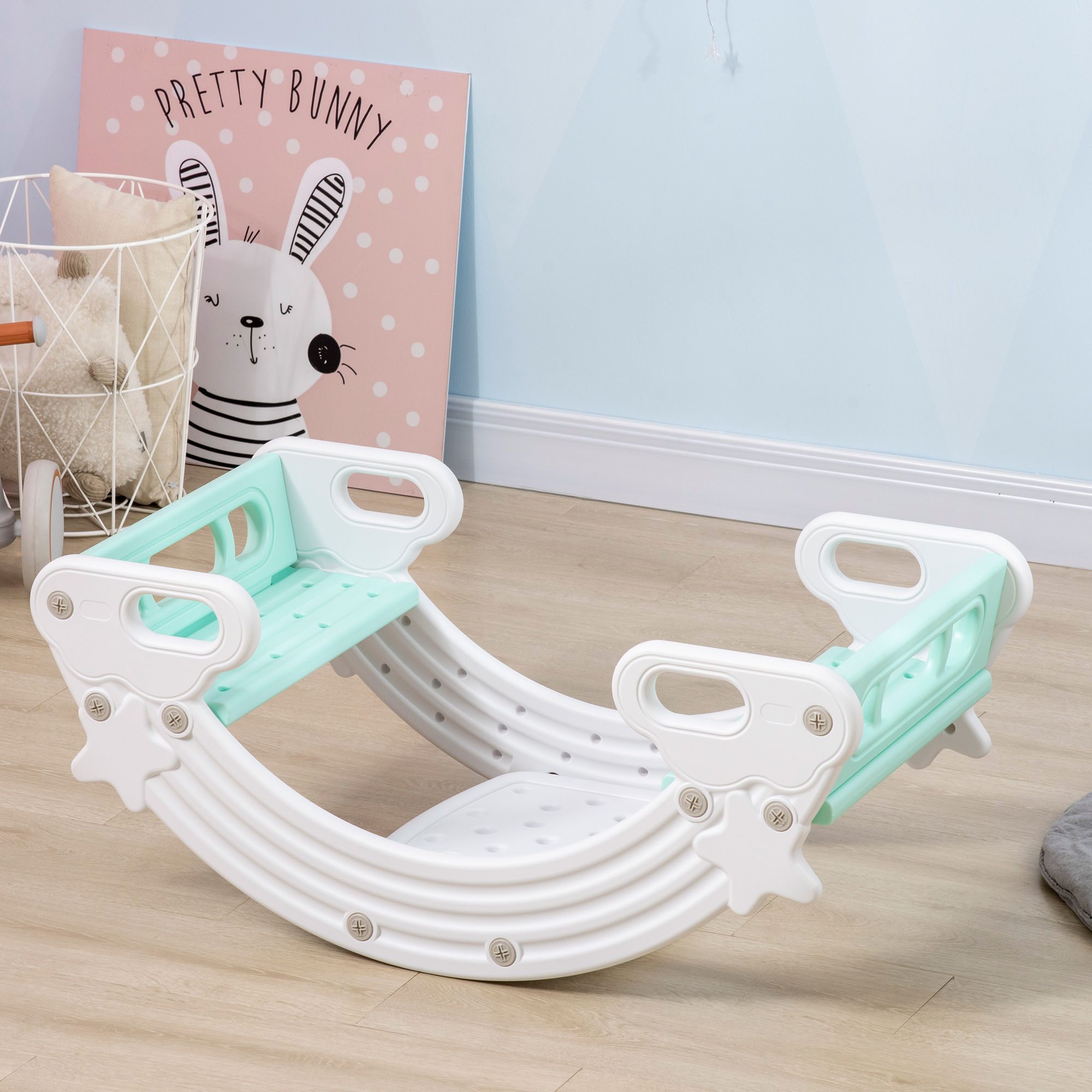 HOMCOM Caballito Balancín Para Niños De 18-36 Meses Caballo Mecedora Felpa Con Osito De Peluche Sonidos De Relincho Y~15ij8clm9hg01