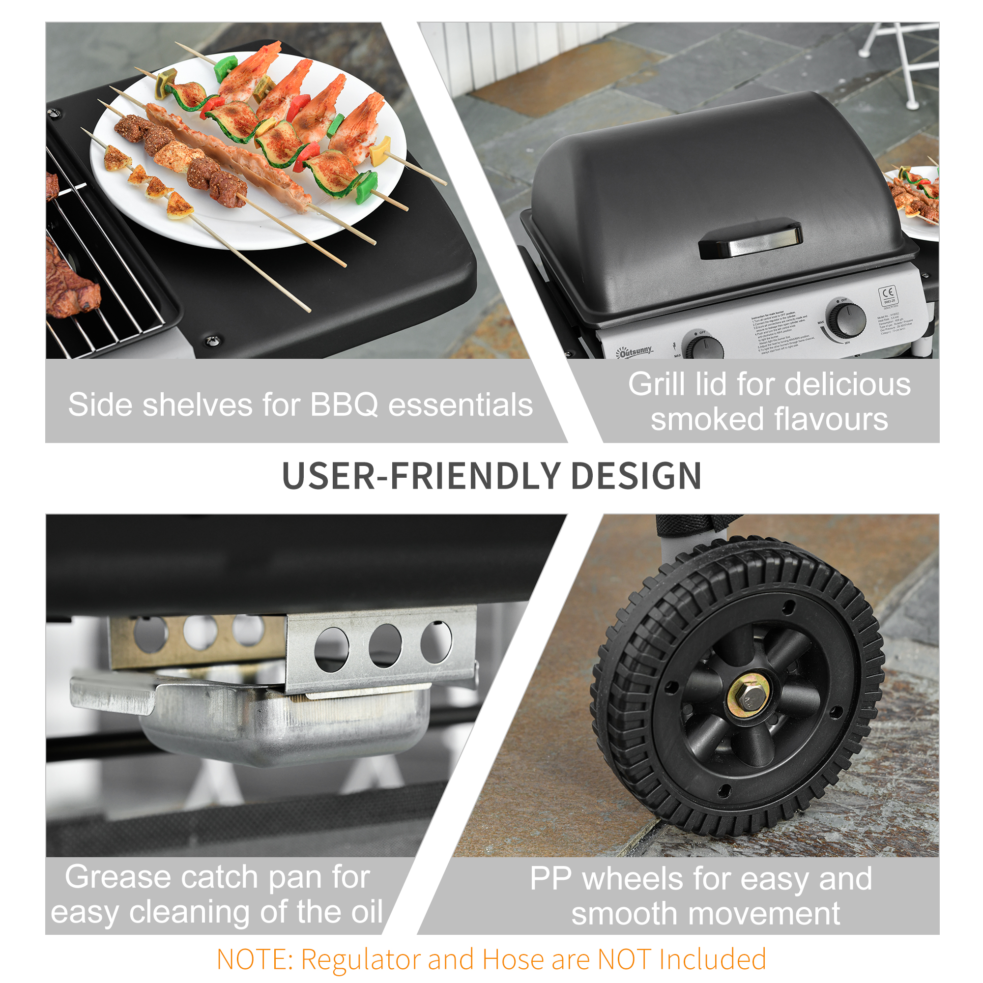 Outsunny 2 x 2.8kW Burner Gas BBQ Grey 6