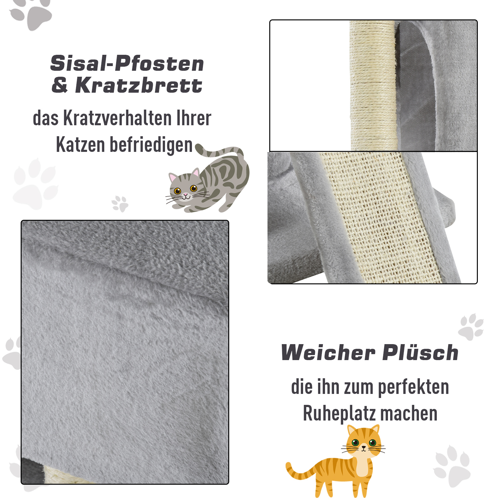 PawHut Katzenbaum mit Sisalsulen, Katzenkratzbaum, Katzen Kletterbaum, Katzenbaum, Hellgrau, 59 x 39 x 83 cm | Aosom.de PawHut Katzenbaum mit Sisalsulen, Katzenkratzbaum, Katzen Kletterbaum, Katzenbaum, Hellgrau, 59 x 39 x 83 cm | Aosom.de