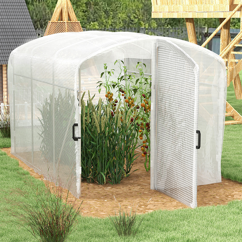 Outsunny Polytunnel Greenhouse Walk-in Grow House with UV-resistant PE Cover, Door and Galvanised Steel Frame, 2 x 2 x 2m, White 2