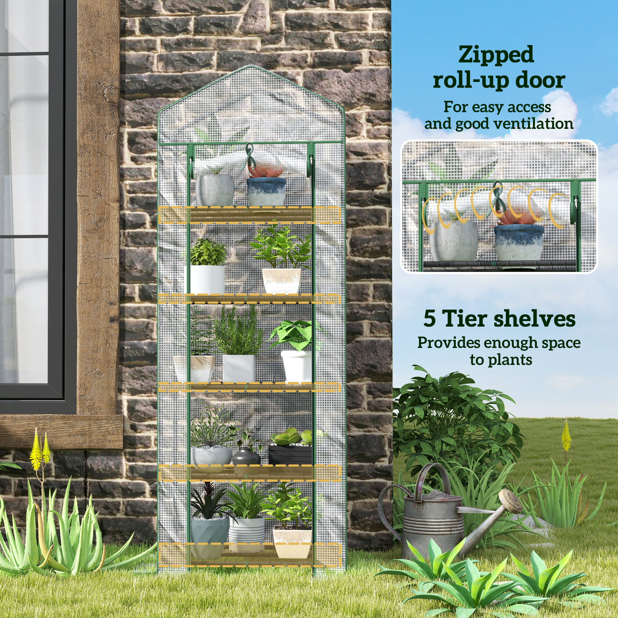 Outsunny 193cm Five Shelf Mini Greenhouse White 5