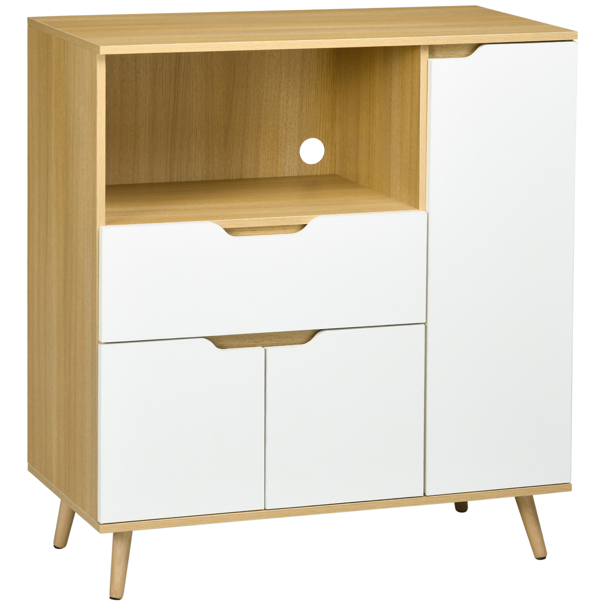 HOMCOM Mobiletto per Microonde con Foro Passacavi, Due Armadietti e Un Cassetto, 90x40x98.5cm, Bianco e Color Legno   Aosom Italy