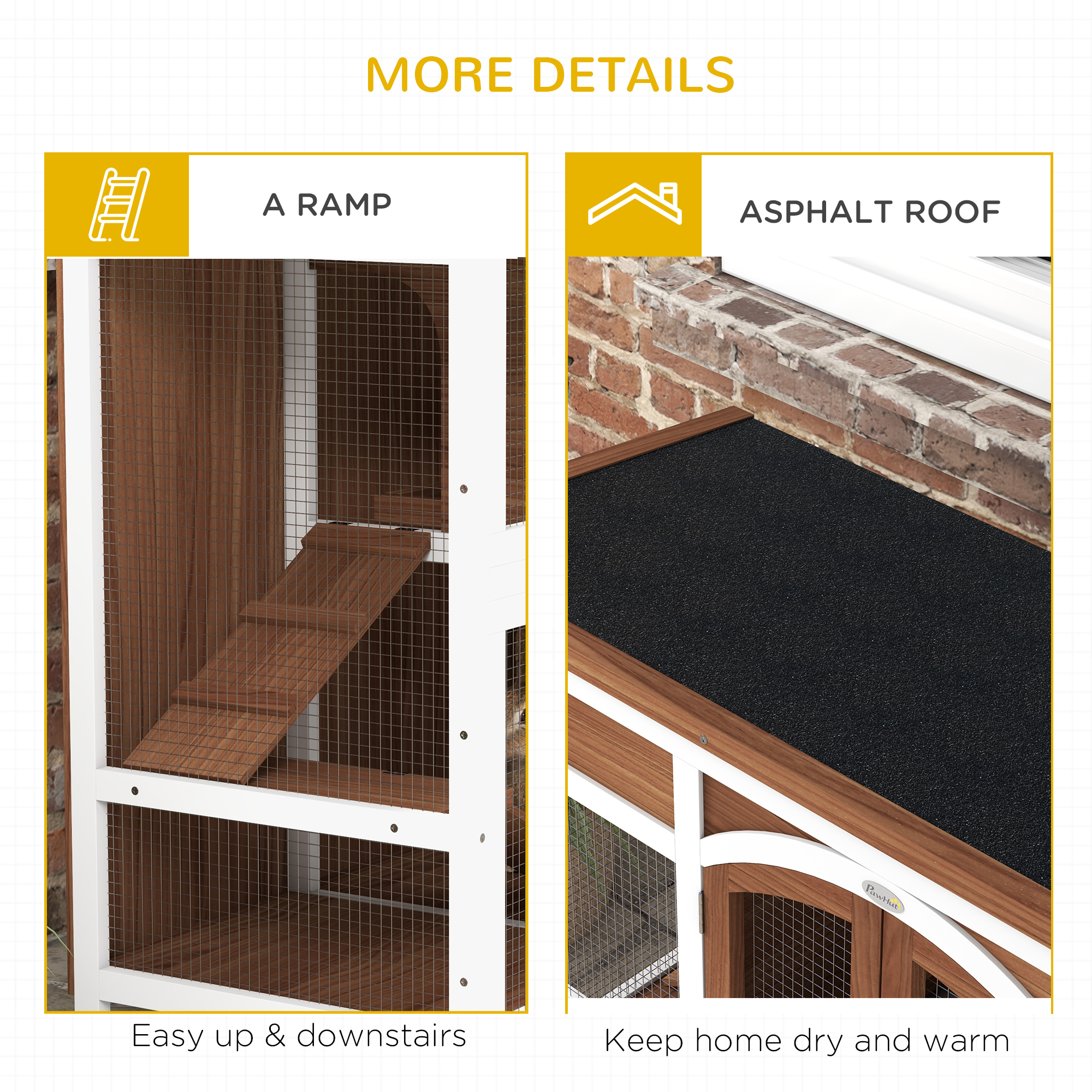 PawHut Two-Tier Wooden Pet Hutch with Openable Roof, Slide-Out Tray 7