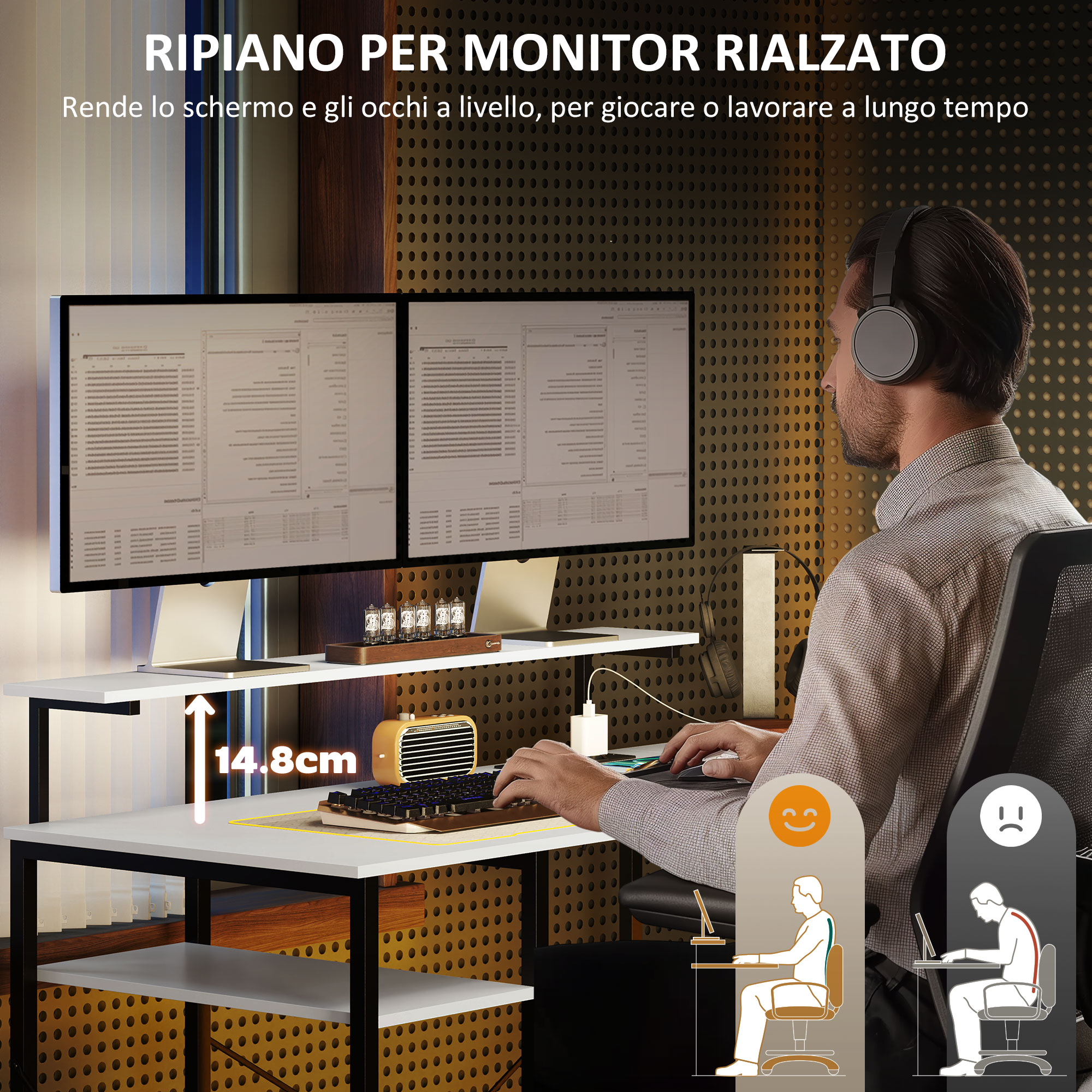 HOMCOM Scrivania Angolare Reversibile con LED, Prese di Corrente e Prese USB, Ripiani e Supporto Monitor, Nero | Leroy Merlin